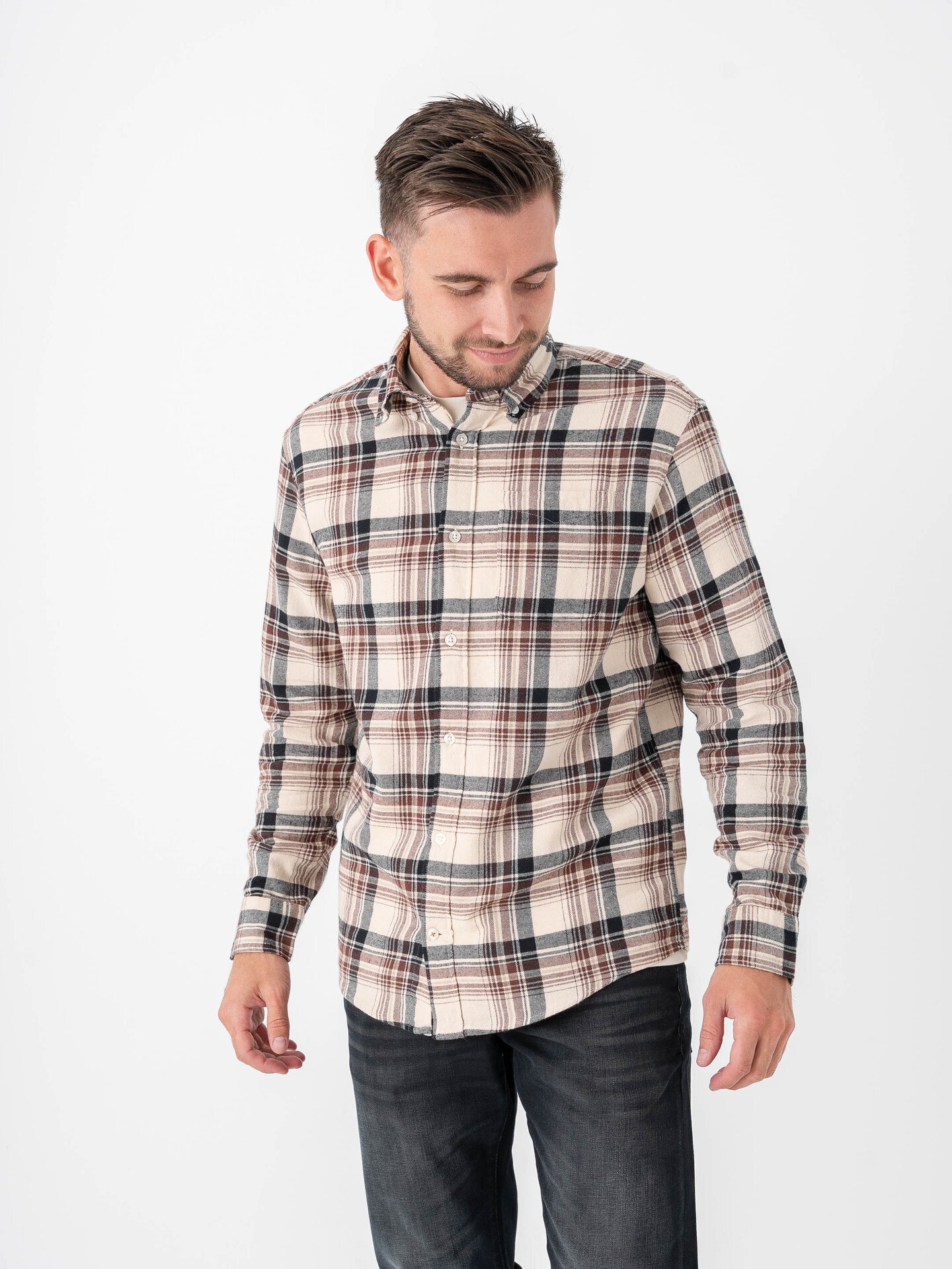 Jack and Jones Classic Flannel Check Shirt Long Sleeve Antique White