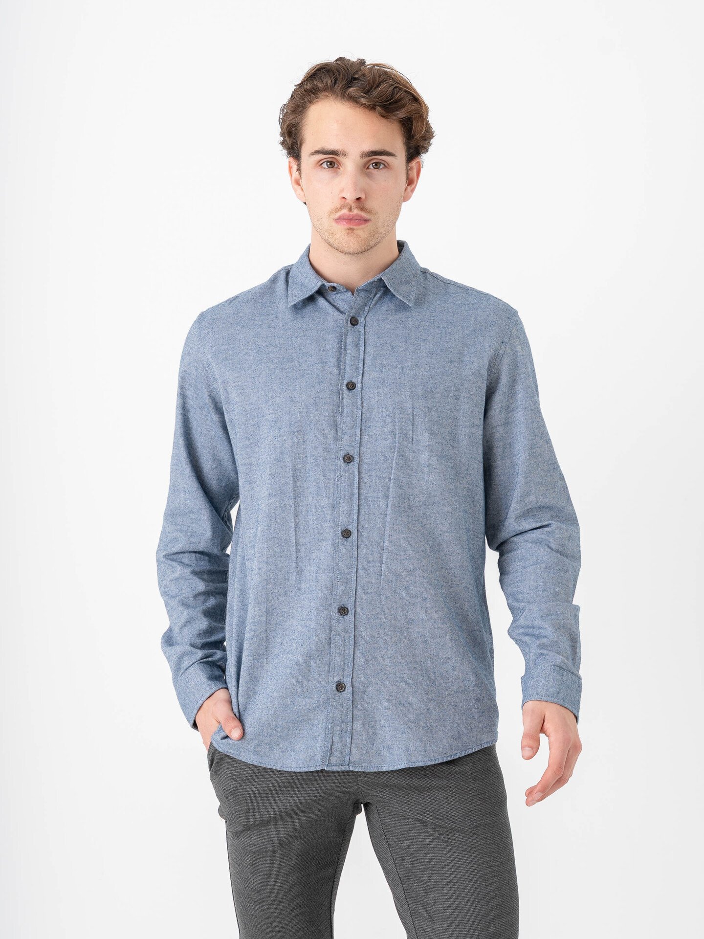 Jack and Jones Classic Melange Shirt Long Sleeve Faded Denim