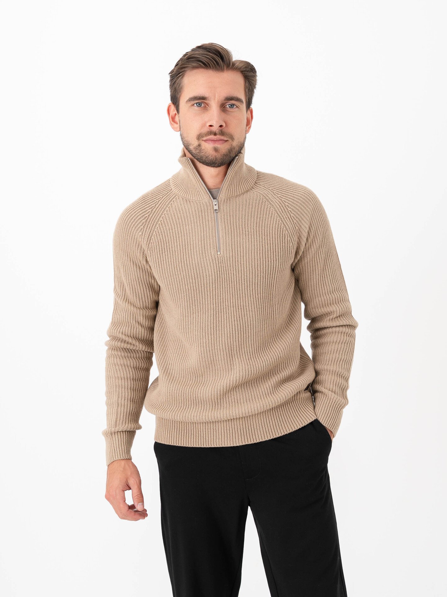 Jack and Jones Pannel Knit Half Zip Crockery