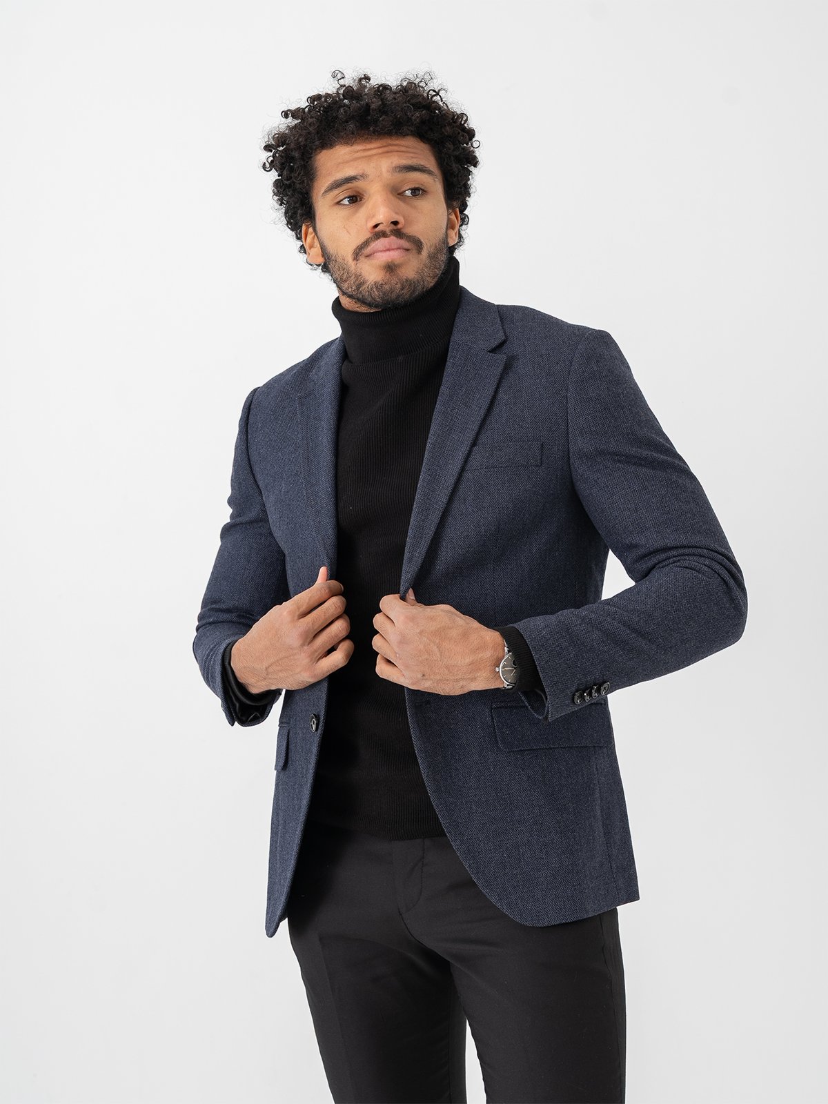 Jack and Jones Martin Winter Tweed Blazer Dark Navy