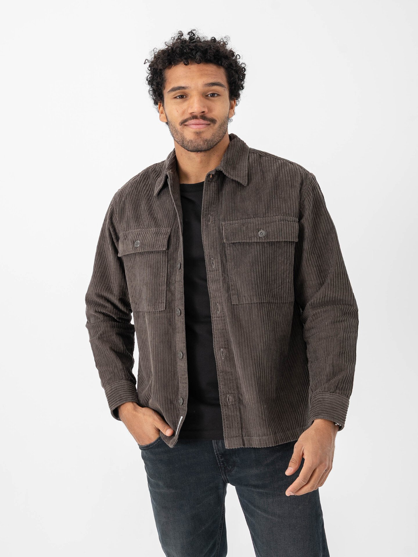 Jack and Jones Will Corduroy Long Sleeve Overshirt Black Olive