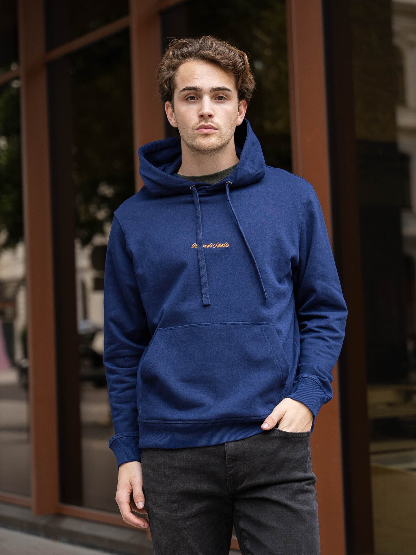 Jack and Jones Norrebro EMB Sweat Hood Ocean Cavern