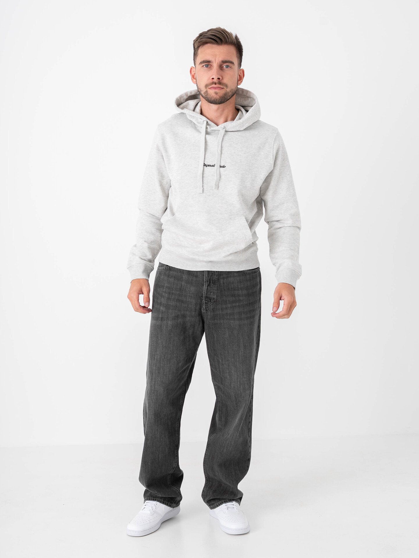 Jack and Jones Norrebro EMB Sweat Hood White Melange
