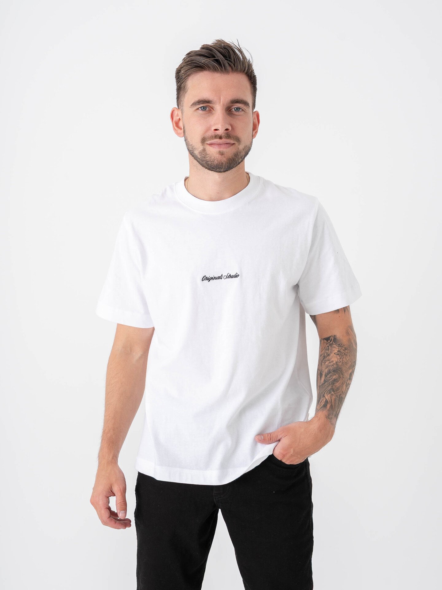 Jack and Jones Norrebro EMB Tee Short Sleeve Crew Neck Bright White