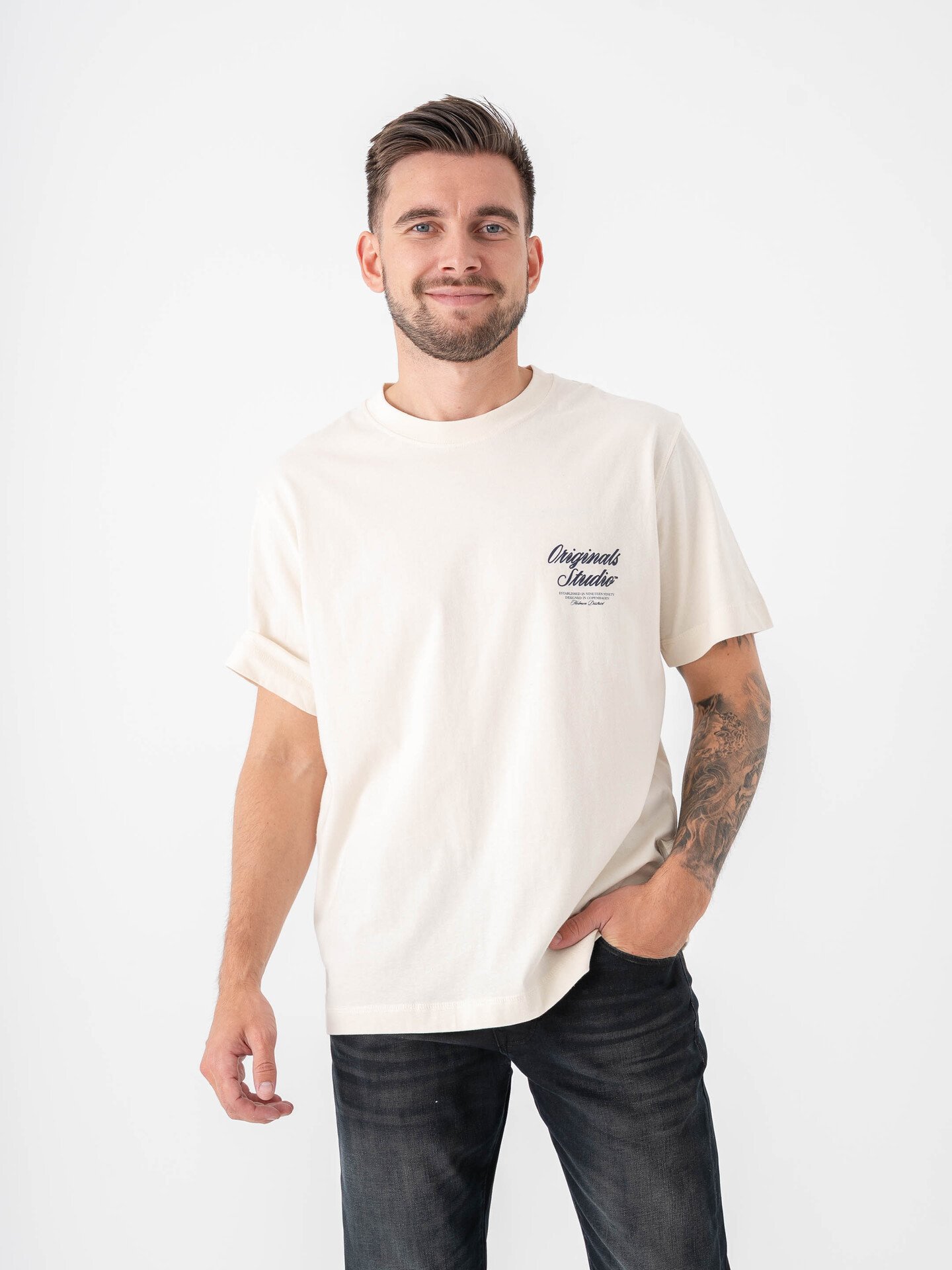 Jack and Jones Norrebro Typo Tee Short Sleeve Crew Neck Antique White