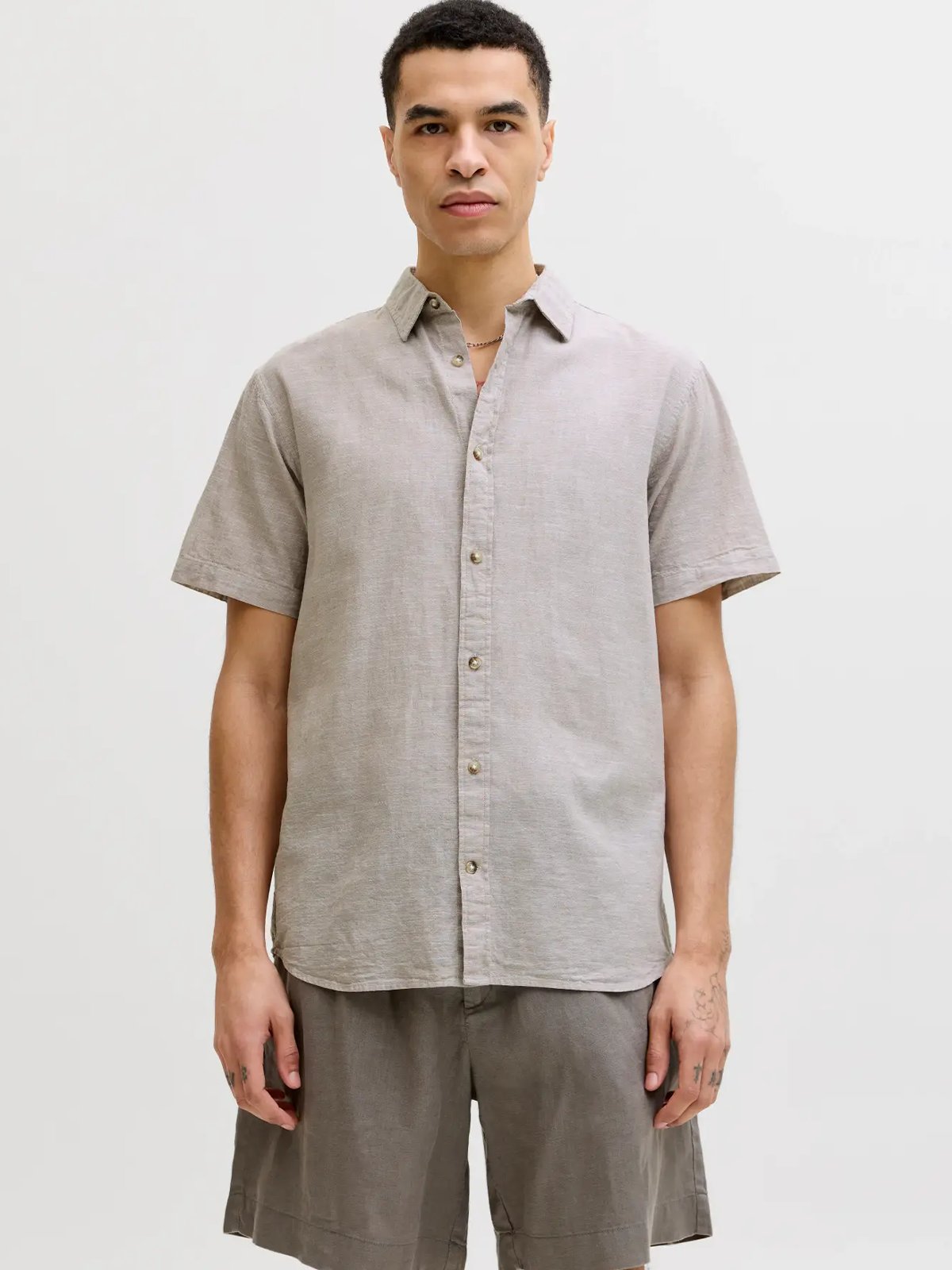 Jack and Jones Summer Linen Blend Shirt Short Sleeve String