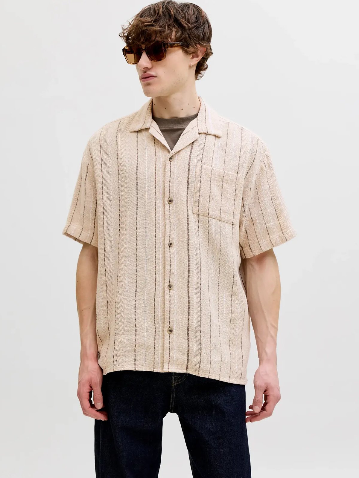 Jack and Jones Bradley Striped Resort Shirt Short Sleeve Moonbeam