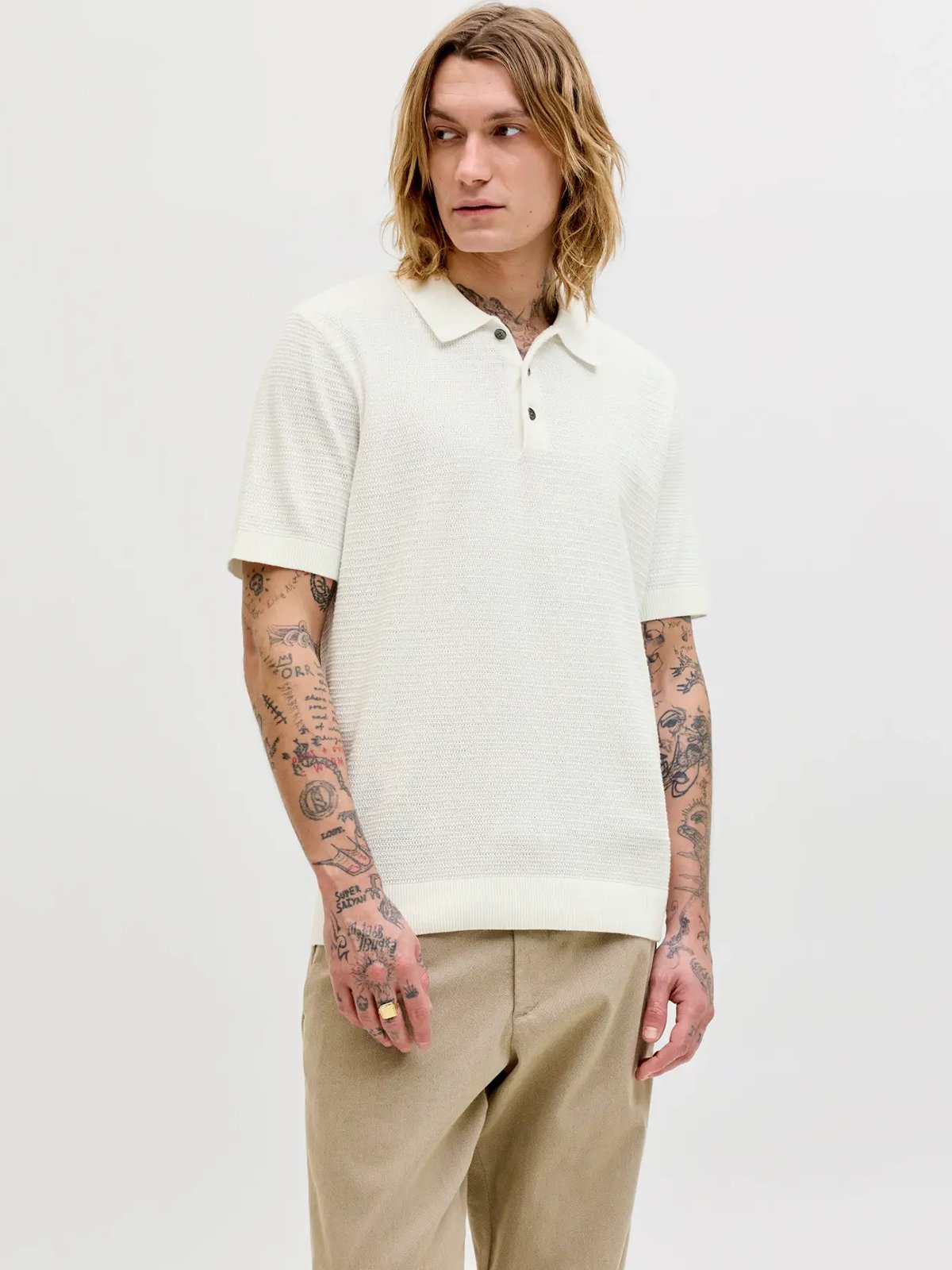 Jack and Jones Riley Knit Polo Short Sleeve Cloud Dancer