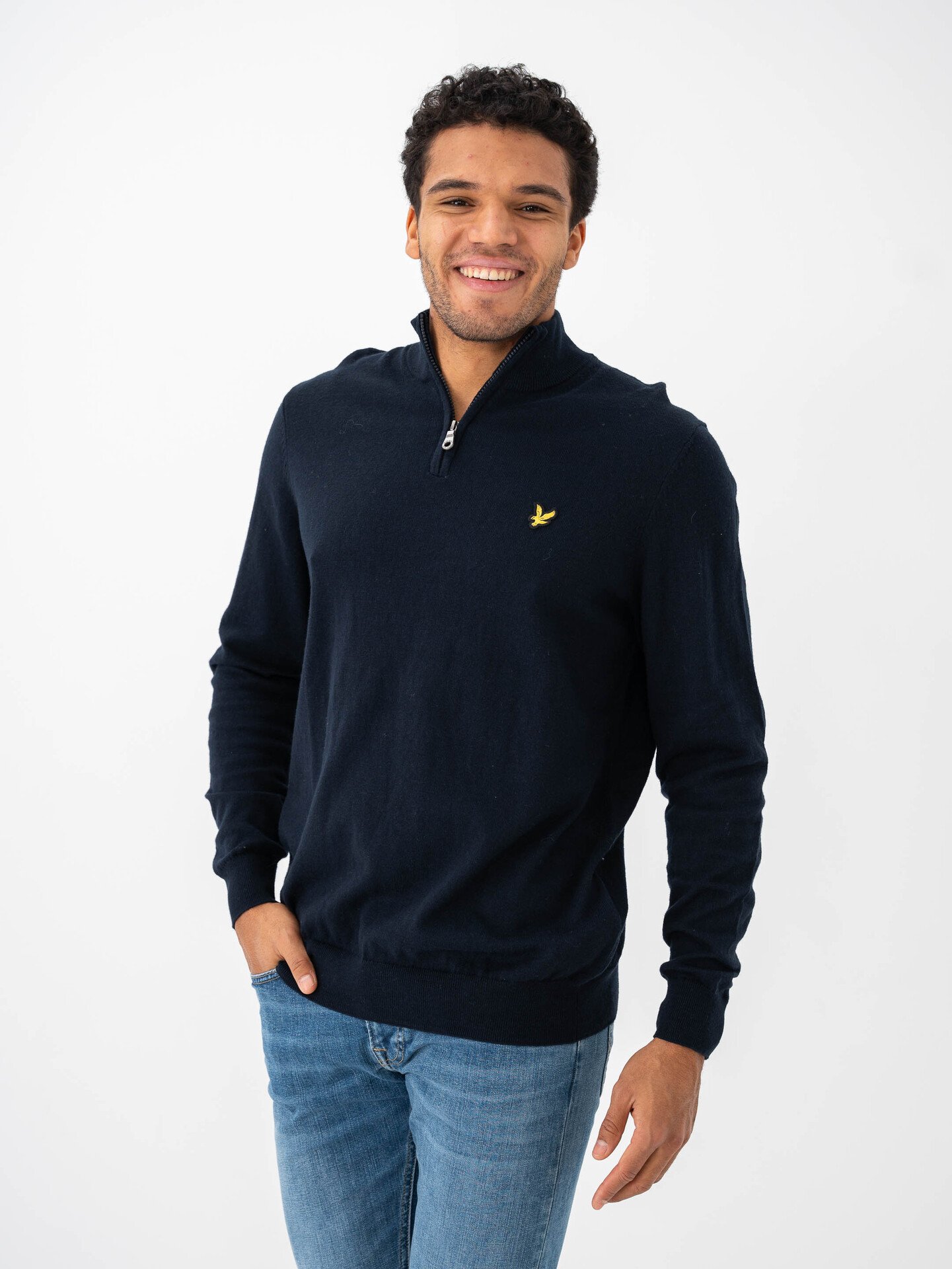 Lyle & Scott Cotton Merino Quarter Zip Jumper Dark Navy