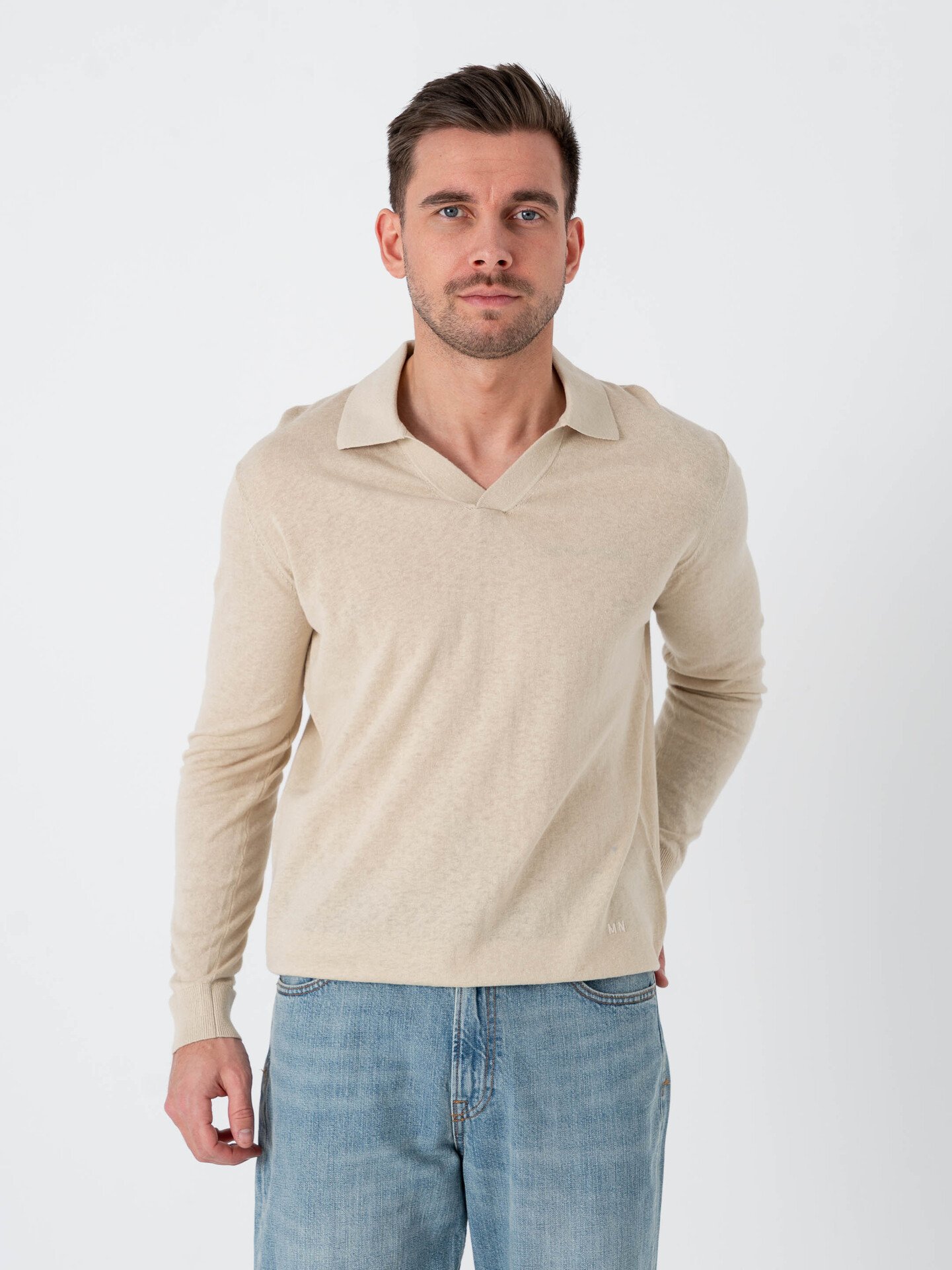 Mads Nørgaard Cotton Lino Theo Polo Long Sleeve Knit Castle Wall
