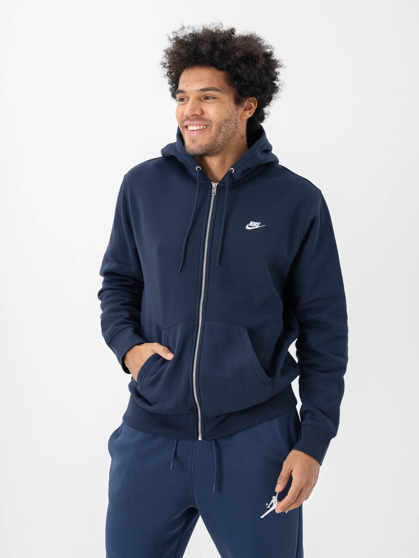 Nike Club Full-Zip Fleece Hoodie Obsidian / White