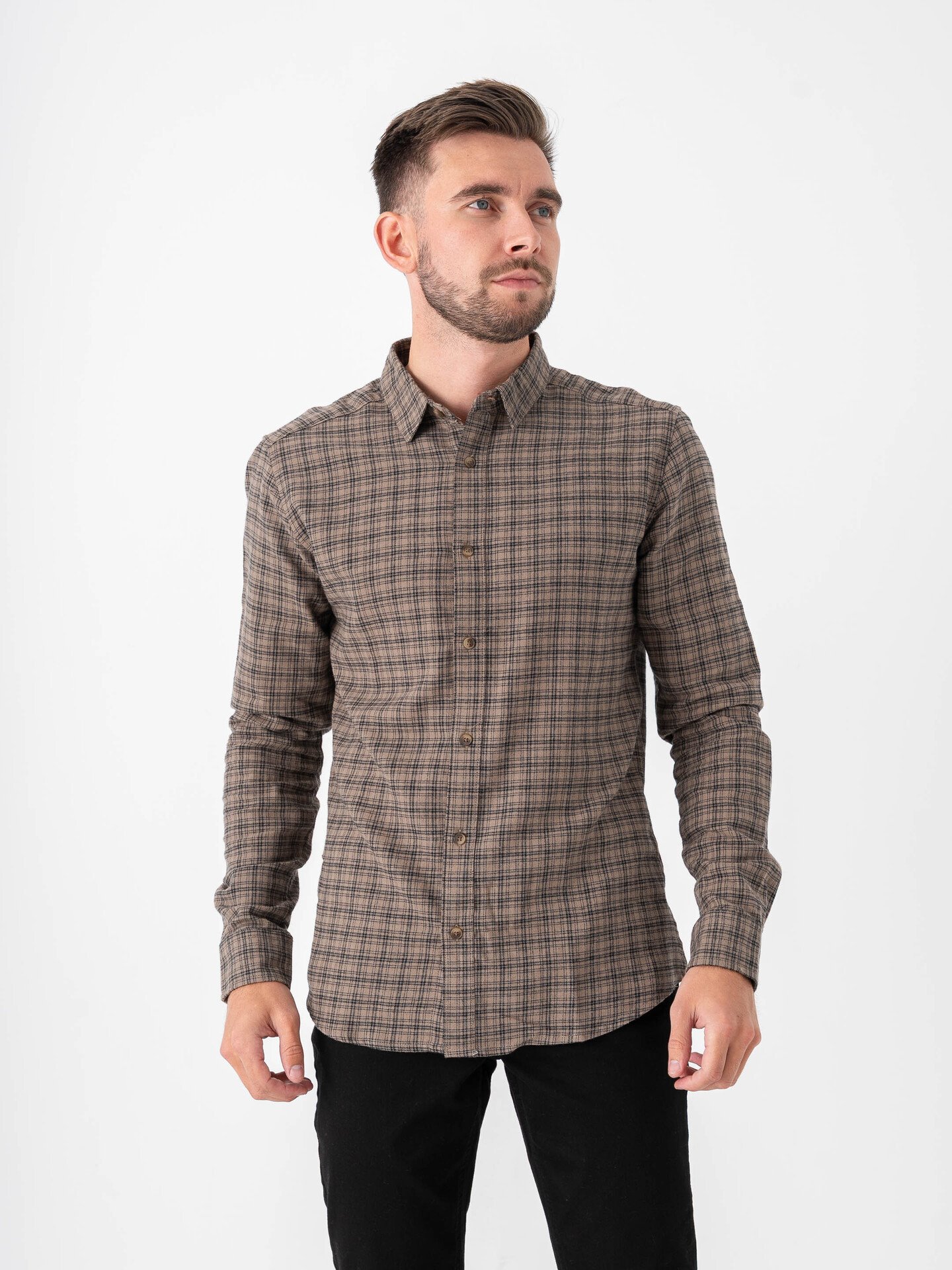 Only & Sons Gudmund Long Sleeve Checked Shirt Walnut JET BLACK