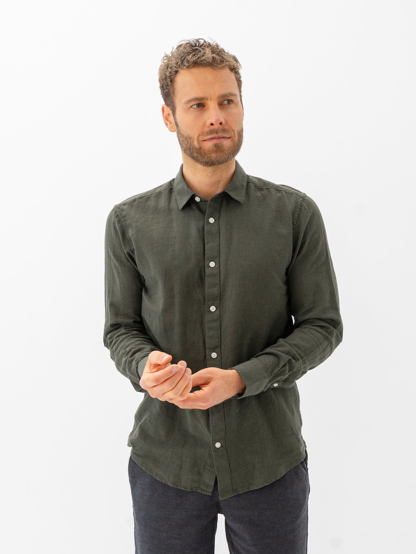 Only & Sons Caiden Long Sleeve Solid Linen Shirt Kambaba