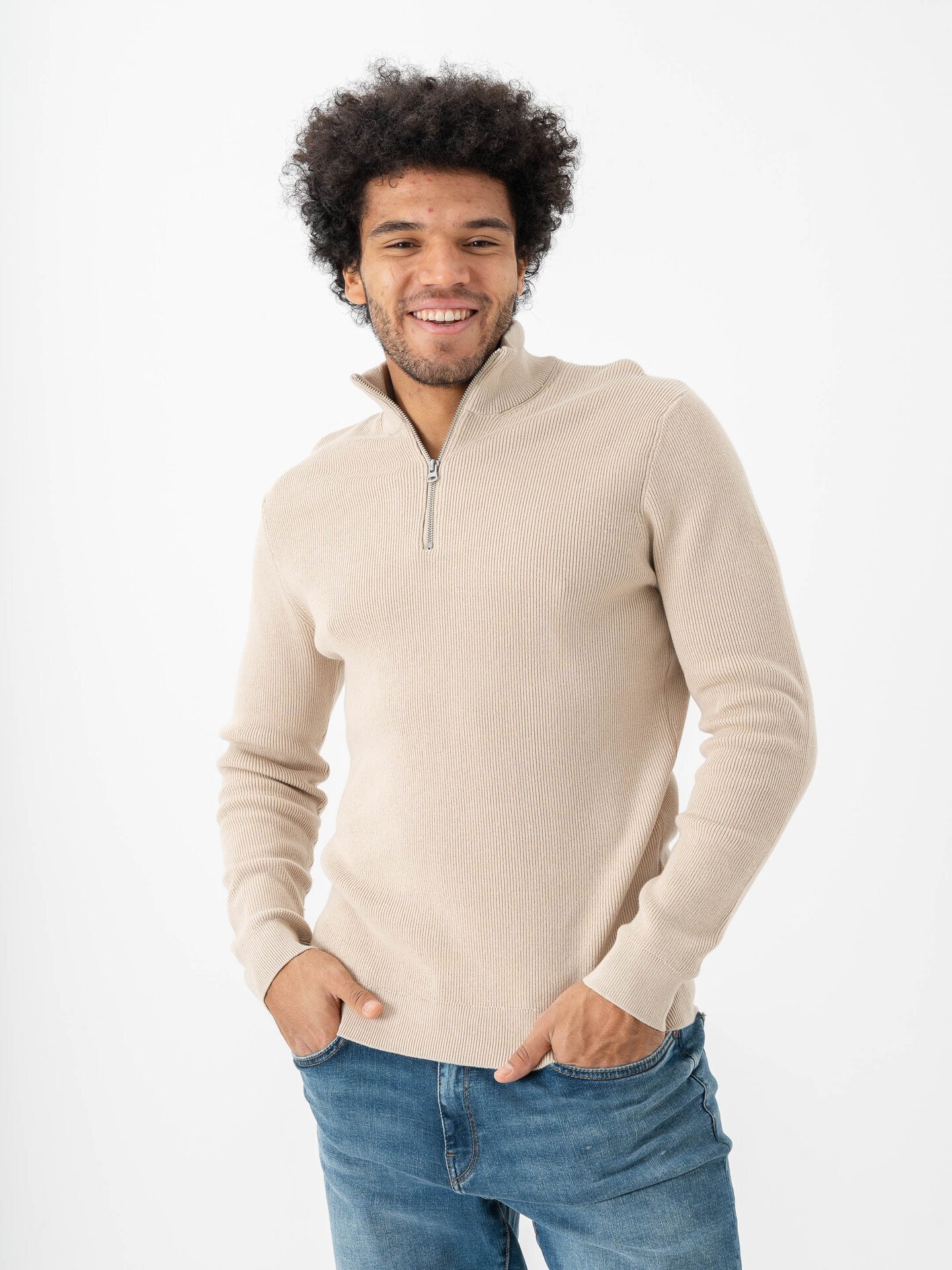 Only & Sons Phil Reg Cotton Half Zip Knit Silver Lining
