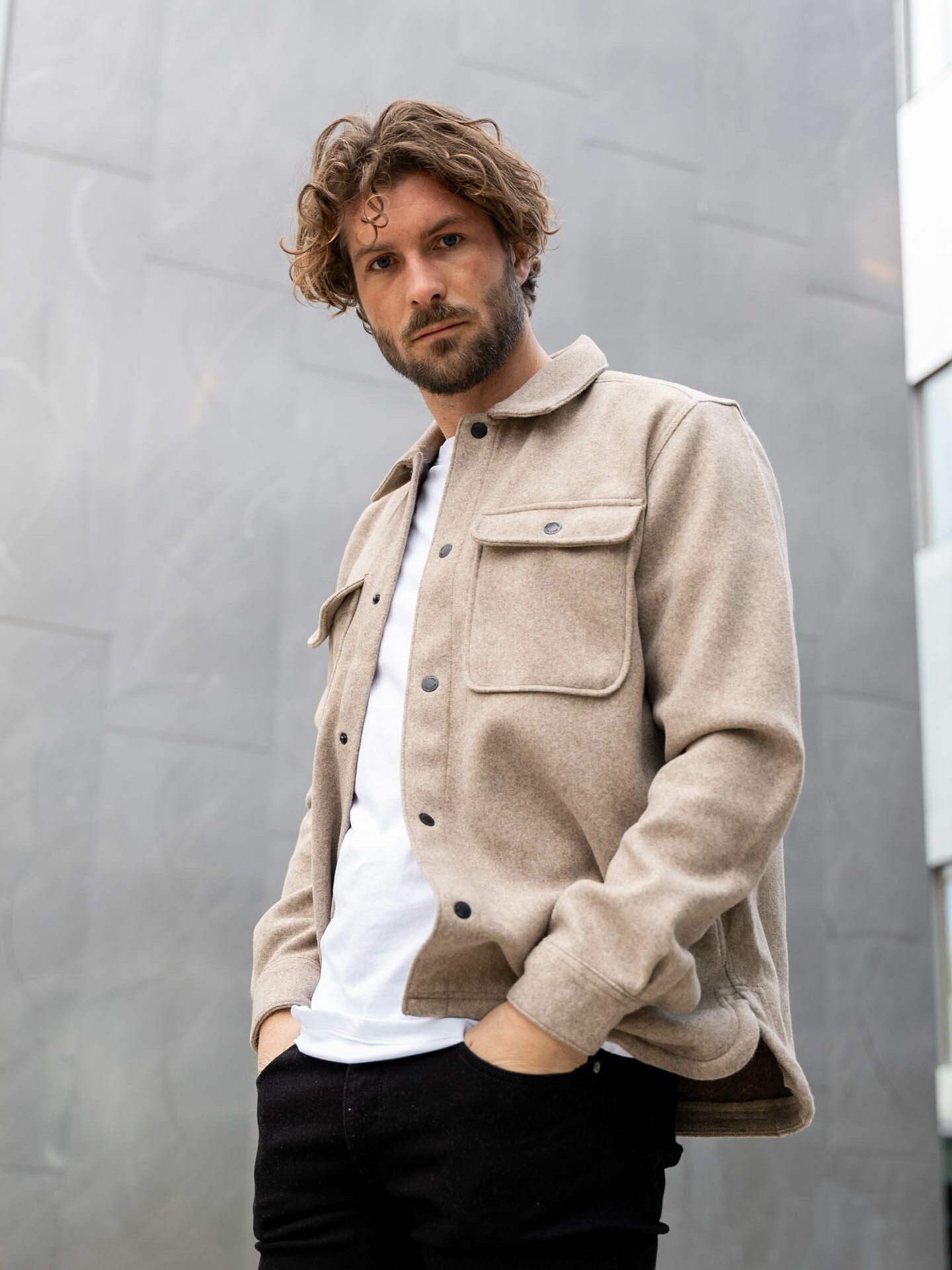 Only & Sons Only & Sons Ash Woolen Look Long Sleeve Shirt Chinchilla