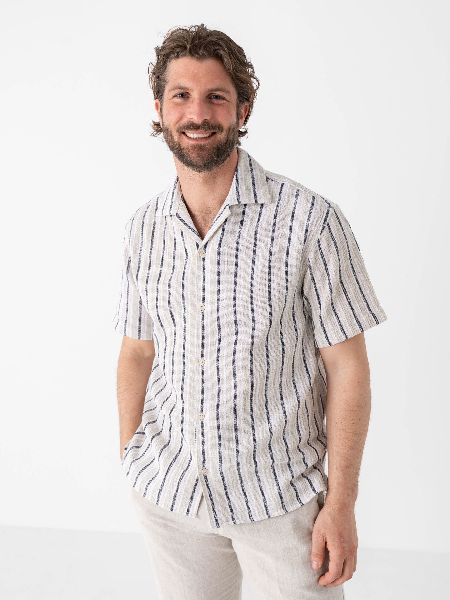 Only & Sons Trev Life Structure Stripe Short Sleeve Shirt Seagrass