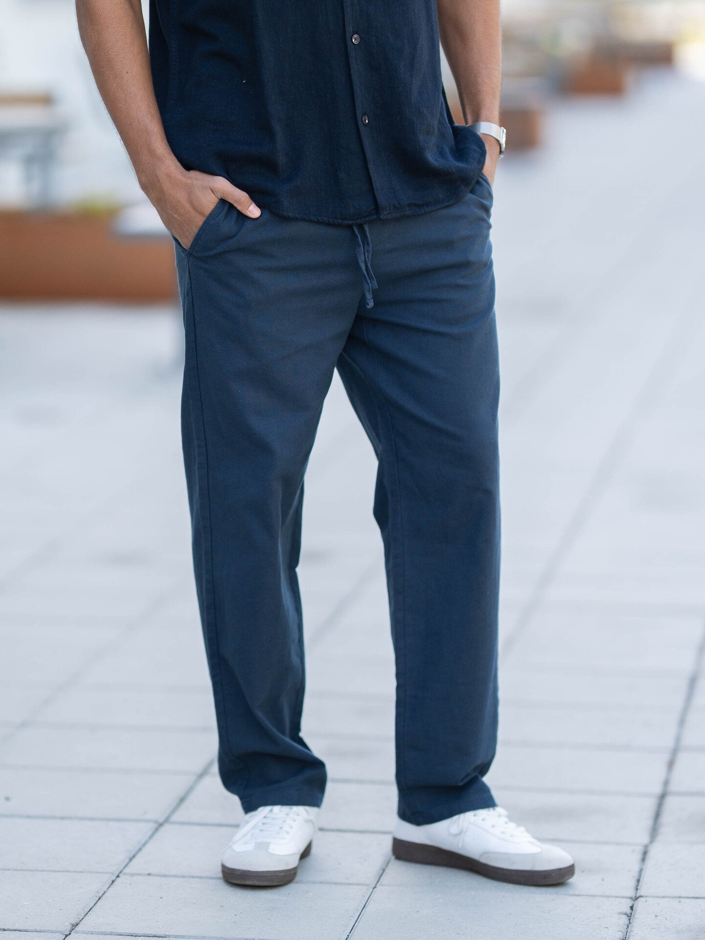 Only & Sons Sinus Loose Cotton Linen Pant Dark Navy