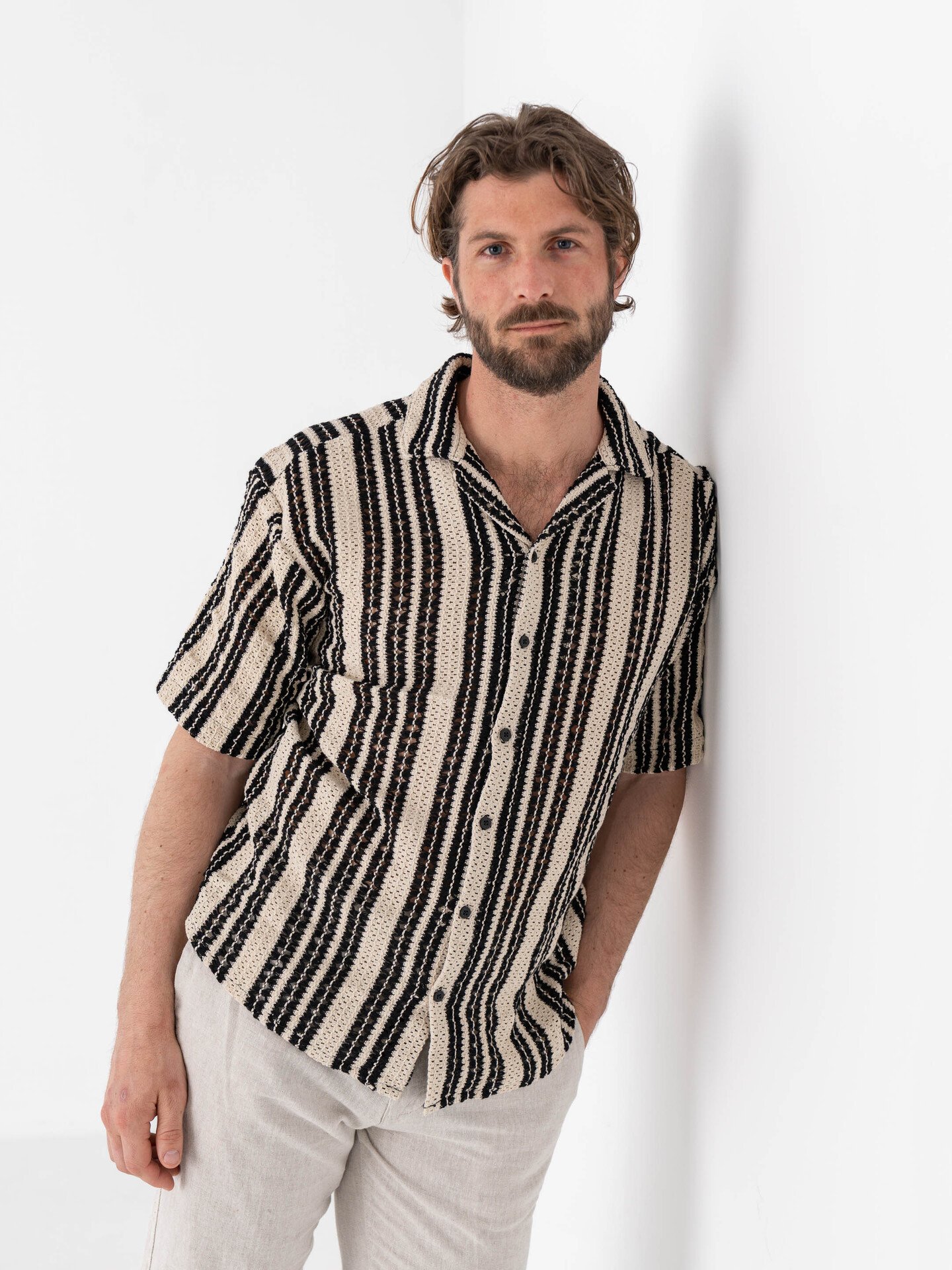 Only & Sons Dani Crochet Short Sleeve Shirt Cloud Dancer / Black