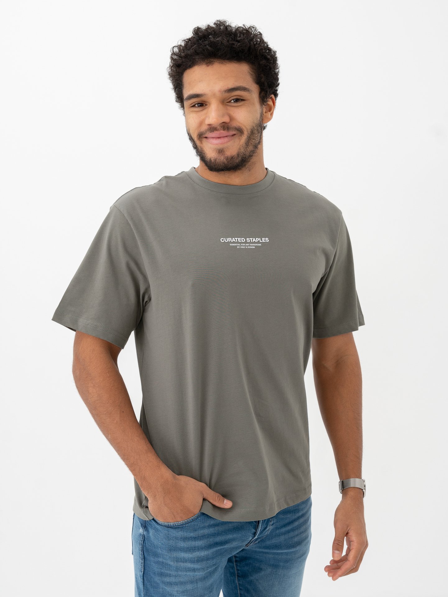 Only & Sons Curated Relaxed Print Short Sleeve Tee Castor Gray