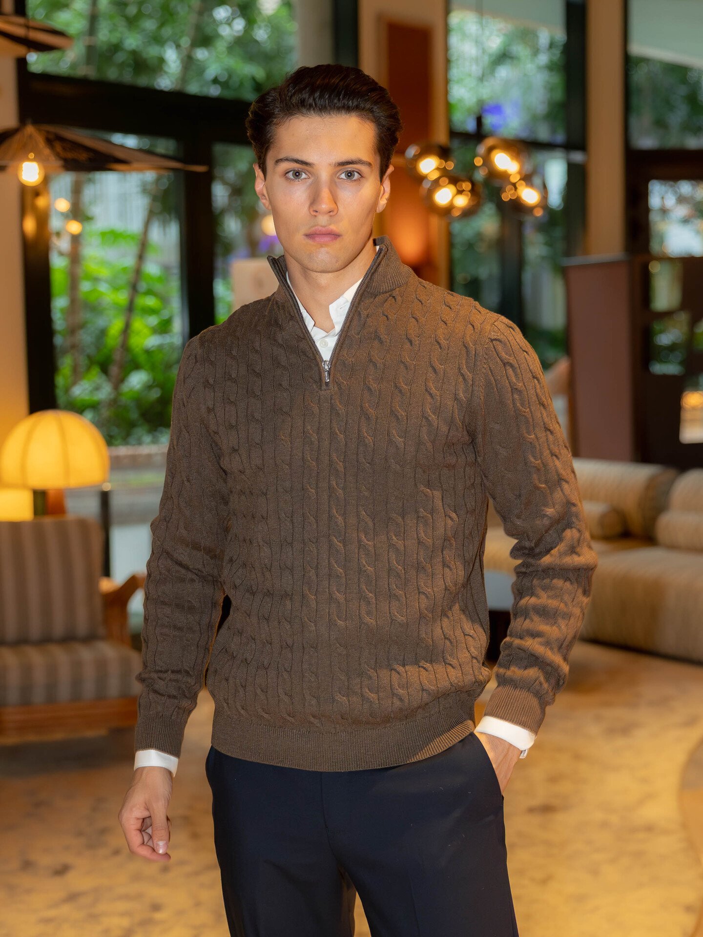 Only & Sons Loui Reg 12 Cabel Half Zip Knit Coffee Bean Melange