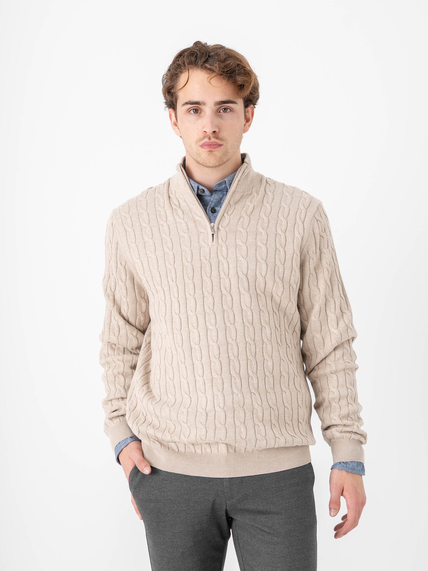 Only & Sons Loui Reg 12 Cabel Half Zip Knit Oatmeal Melange