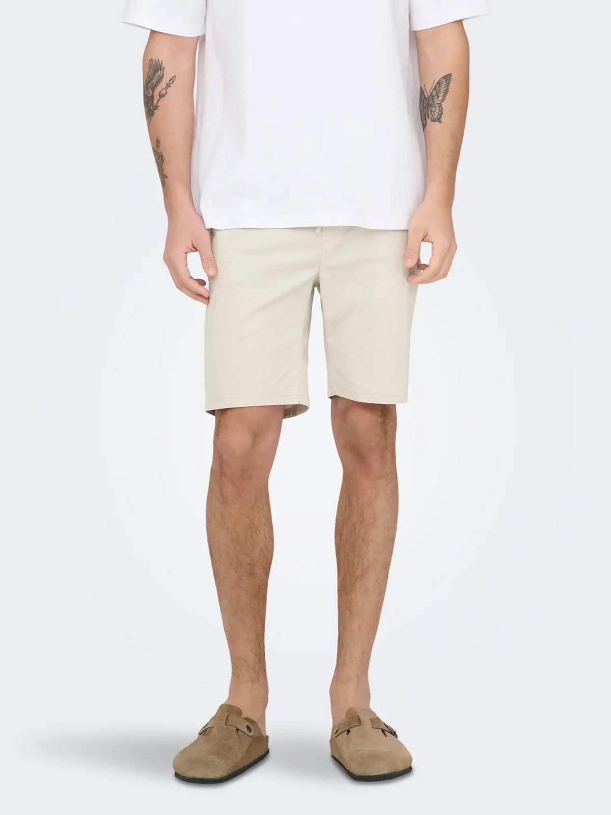 Only & Sons Reid Slim Slub Shorts Silver Lining