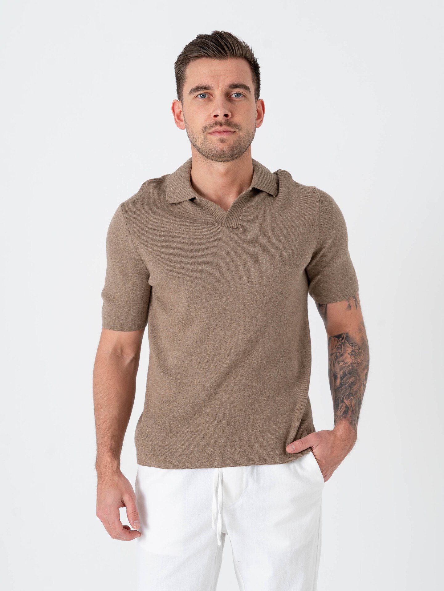 Only & Sons Travis Regular Short Sleeve Mel Knit Desert Taupe Melange