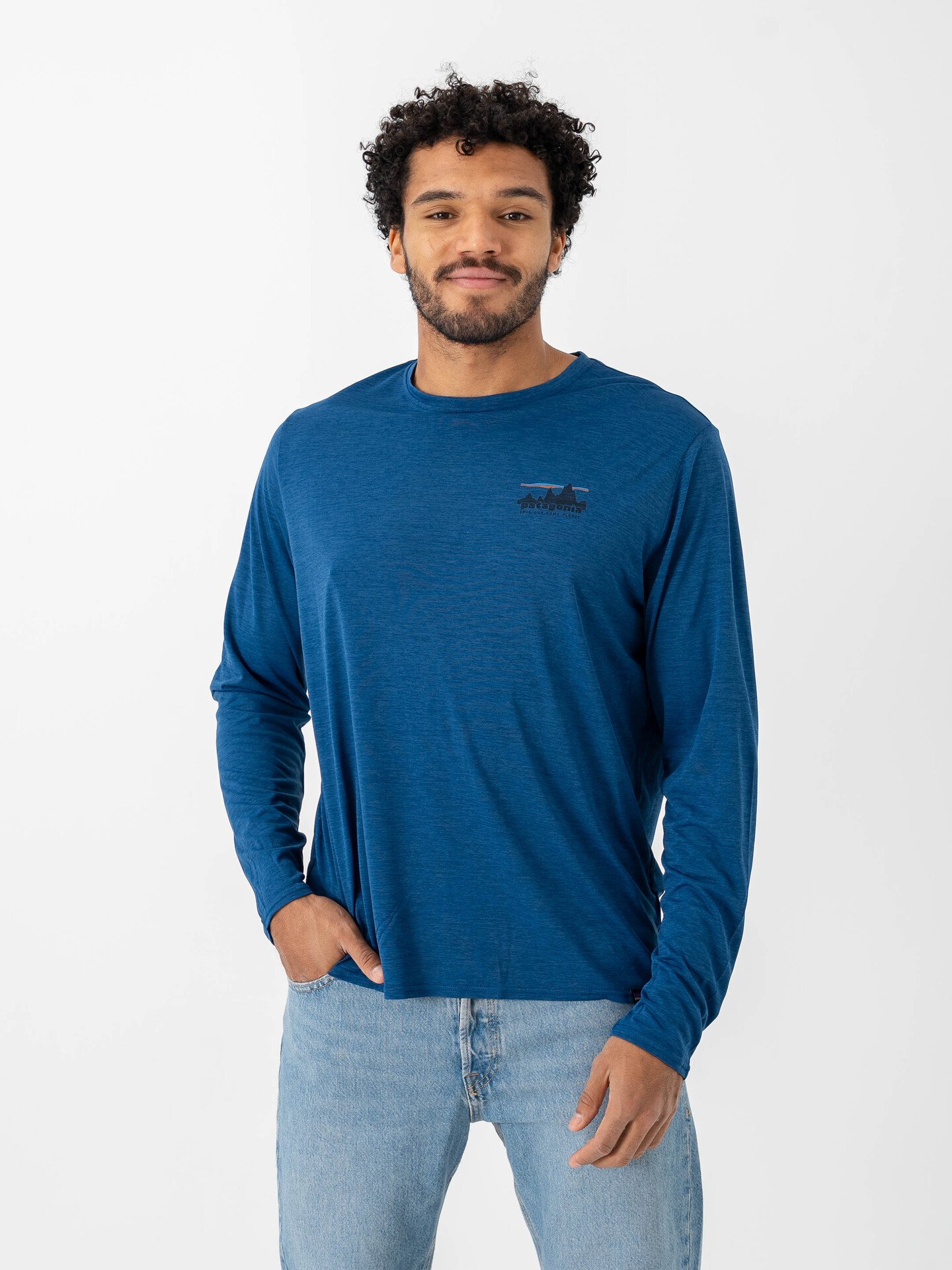 Patagonia Long Sleeve Cap Cool Daily Graphic Shirt '73 Skyline: Clement Blue X-Dye