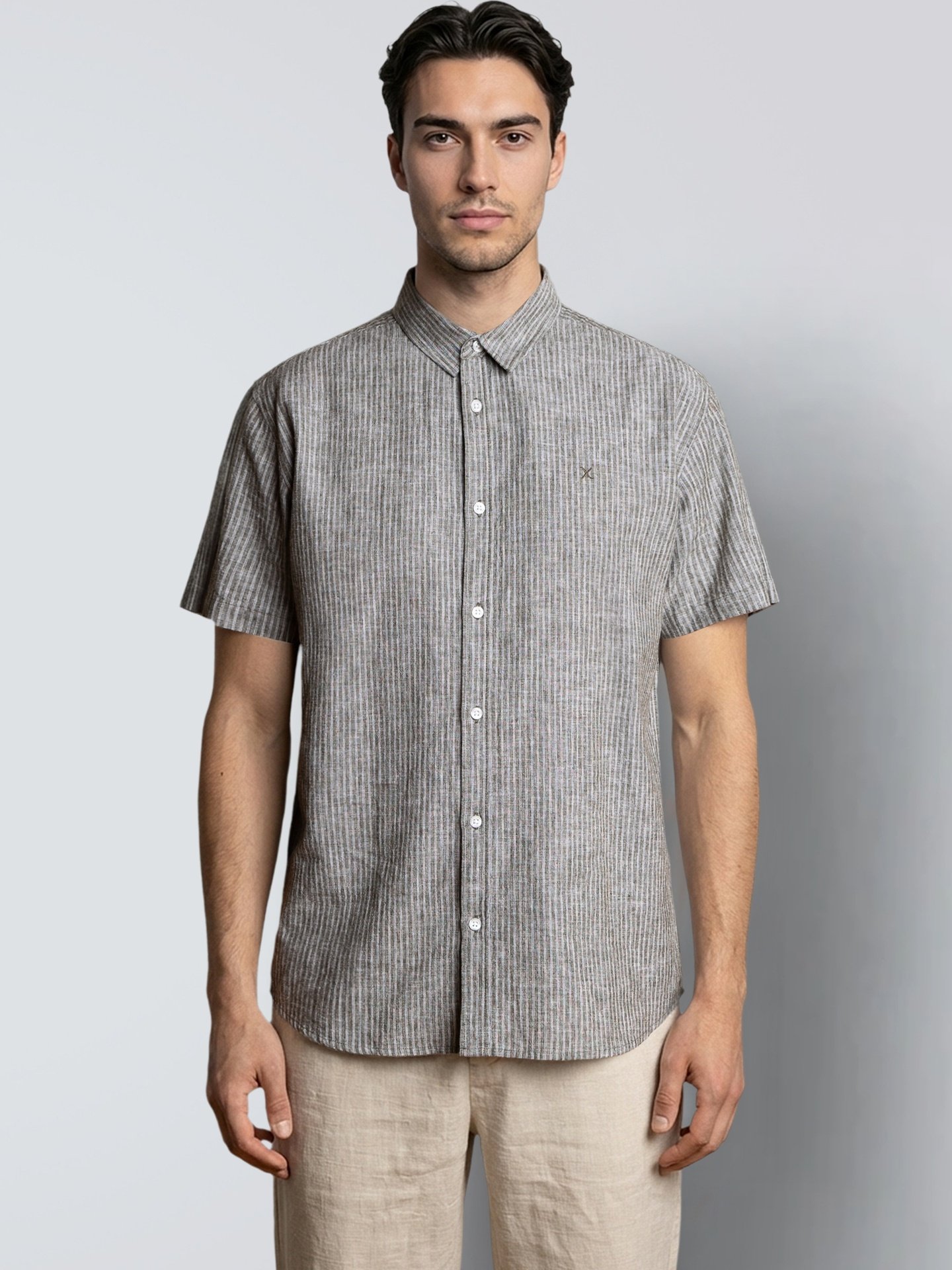 CLEAN CUT COPENHAGEN Luca Striped Short Sleeve Shirt Army / White