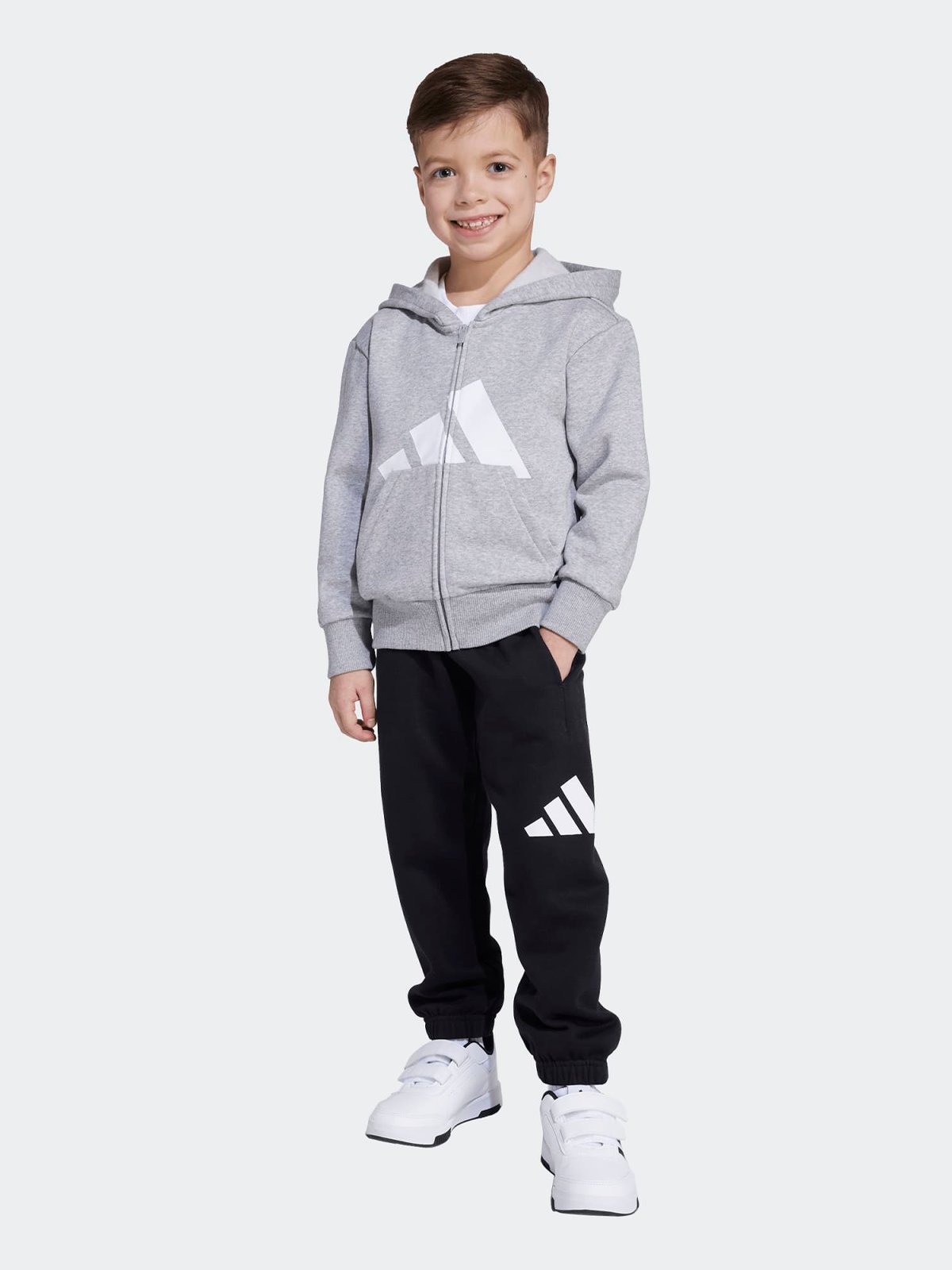 adidas Big Logo Fleece Full Zip Track Suit Kids Medium Grey / White