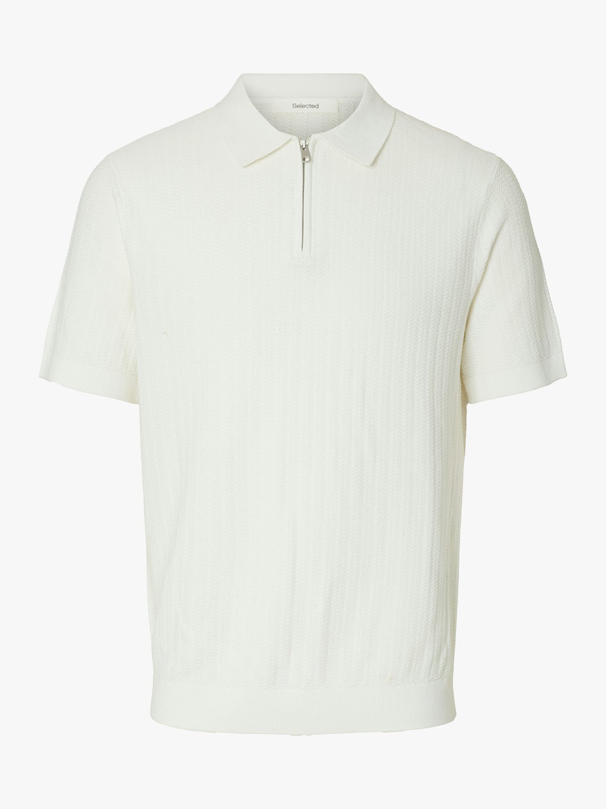 Selected Homme Cran Short Sleeve Knit Structure Zip Polo Egret