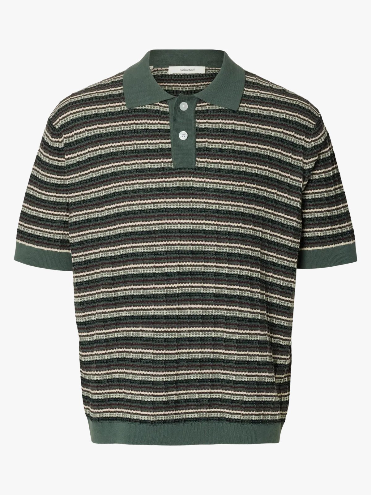 Selected Homme Dane Short Sleeve Knit Color Structure Polo Balsam Green Stripes