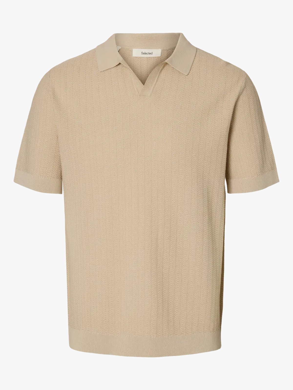 Selected Homme Mattis Short Sleeve Linen Blend Structure Open Polo Oatmeal
