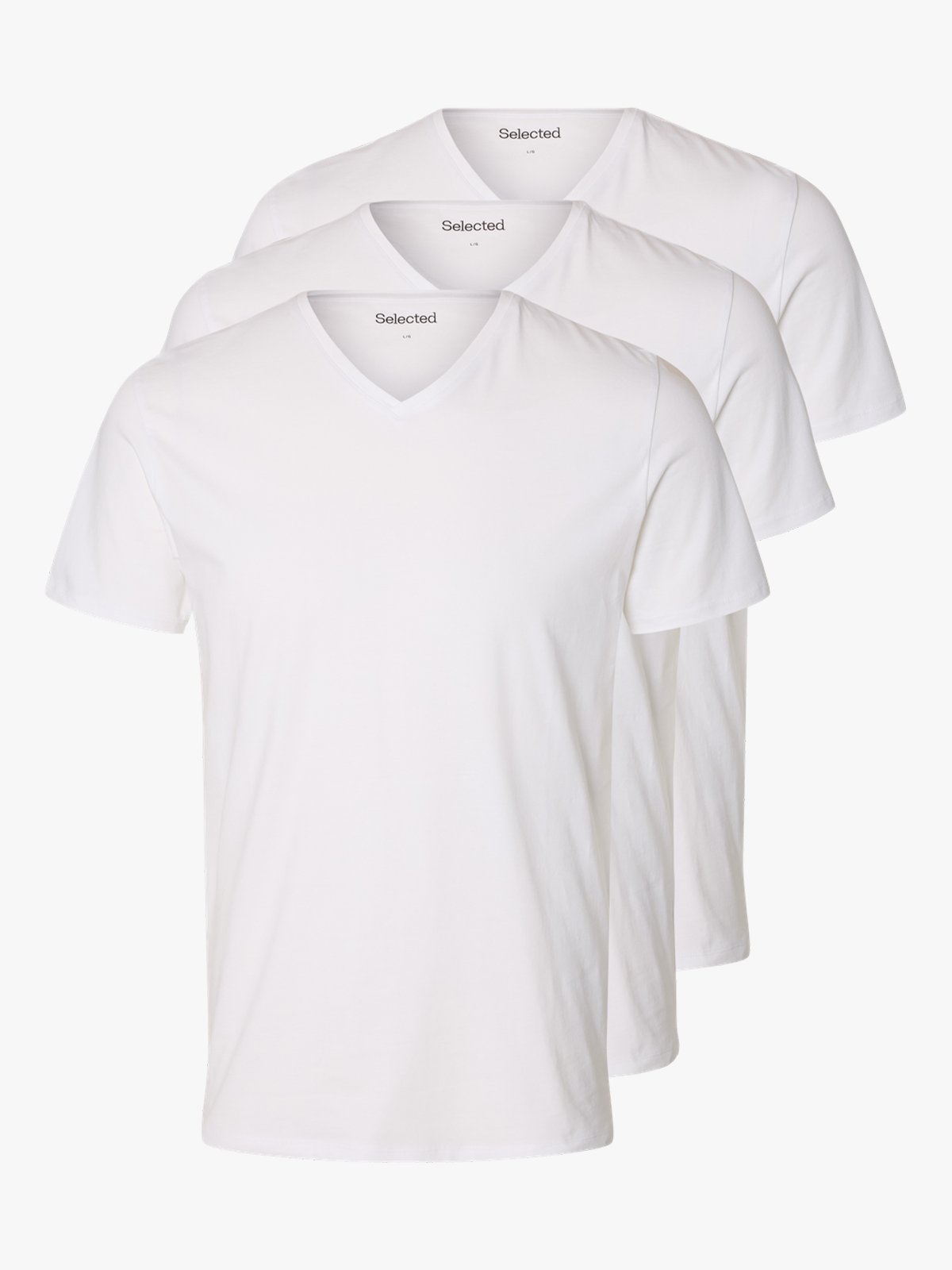 Selected Homme Roland SS V-Neck 3-Pack Tee Bright White