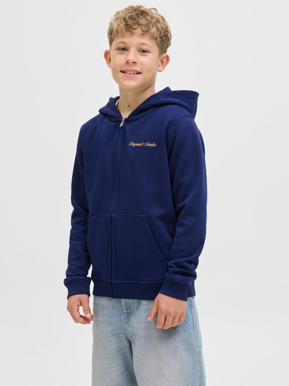 Jack and Jones Junior Norrebro Sweat Zip Hood Jnr Ocean cavern