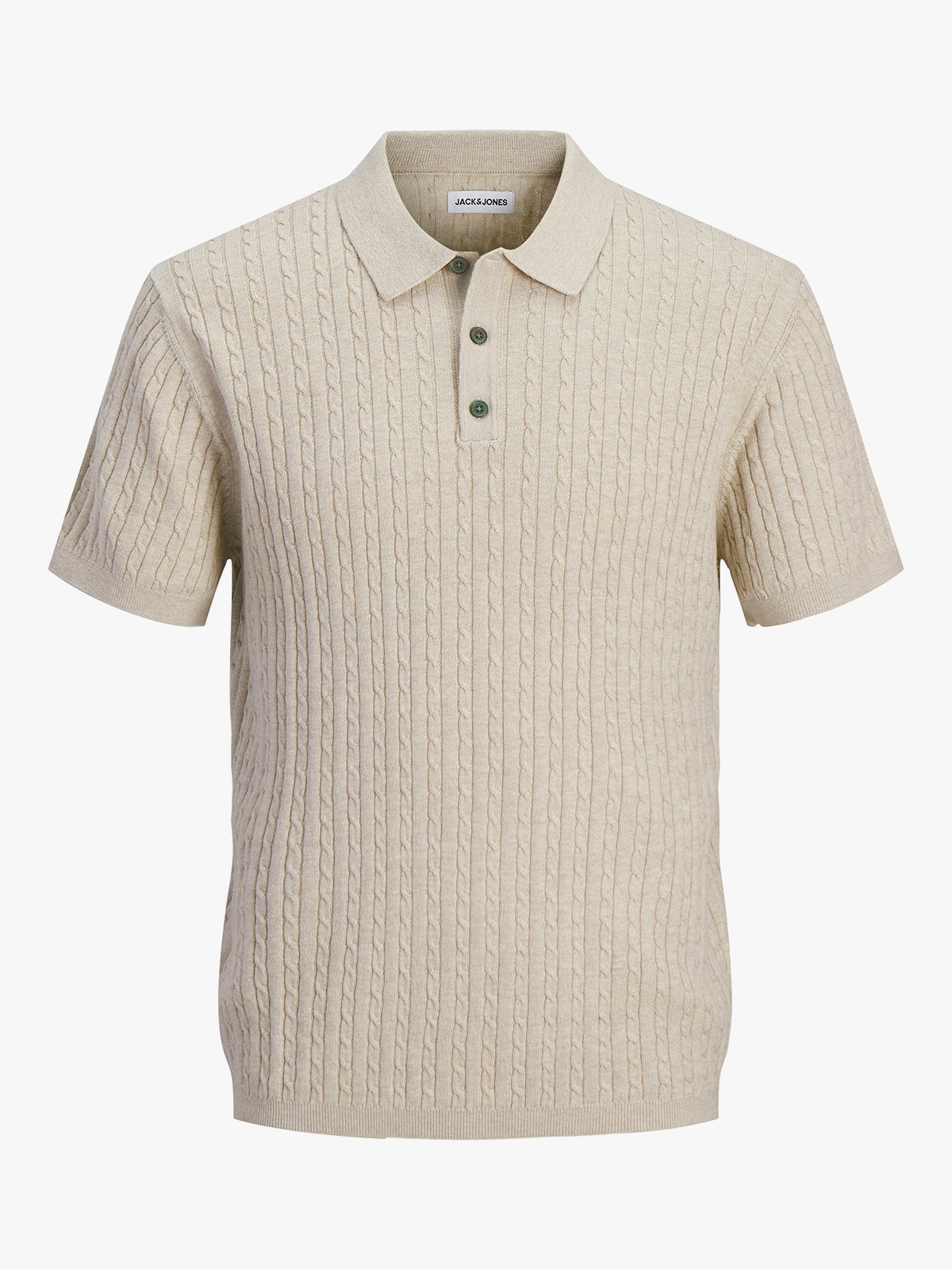Jack and Jones Emil Knit Cable Polo Short Sleeve Oatmeal Melange