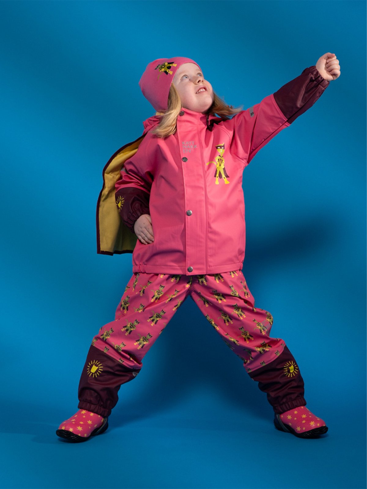 Kattnakken Regnsett Plask Superhelt Superrosa