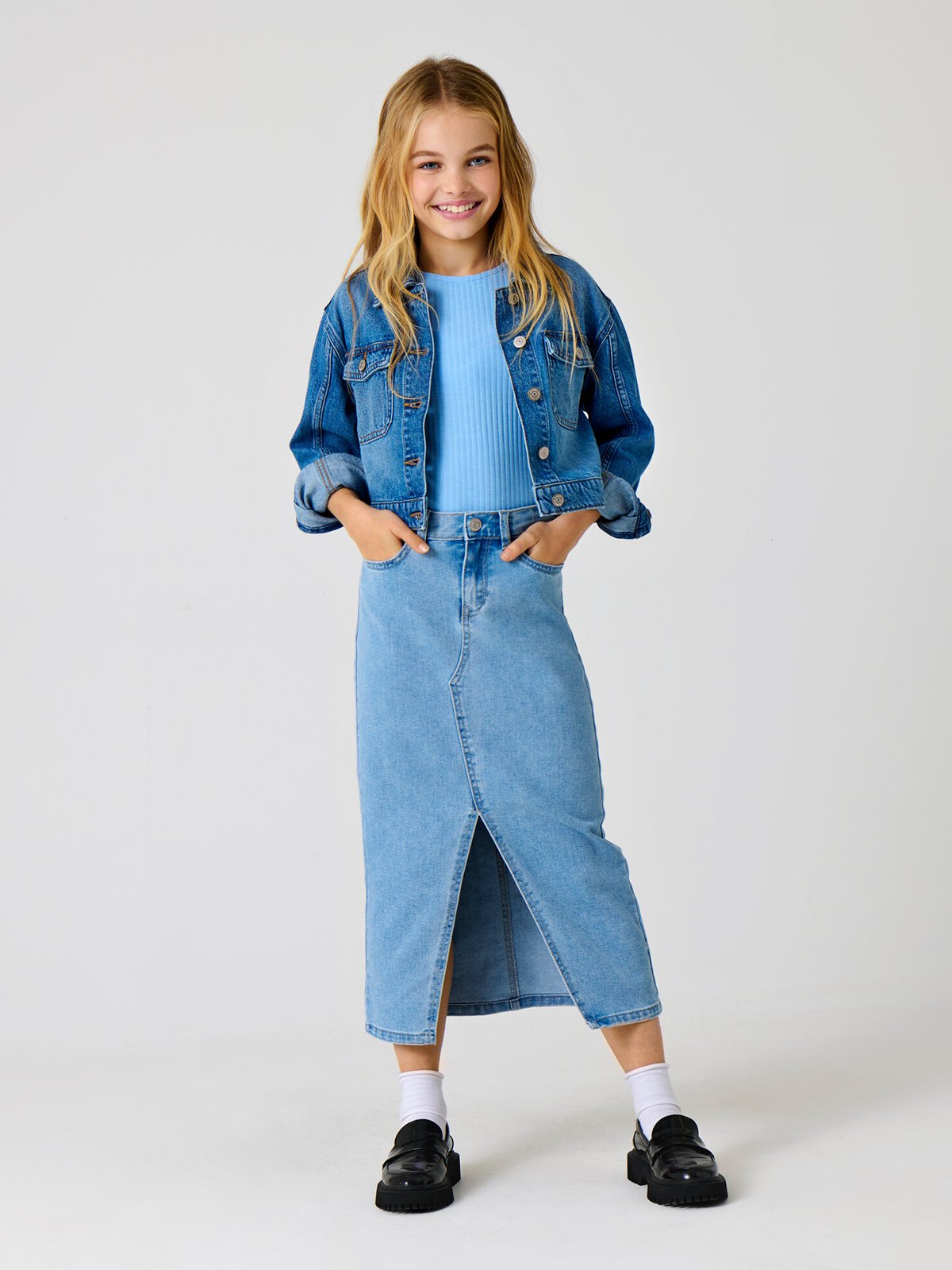 Kids Only Siri Front Slit Skirt Denim Gua Light Blue Denim