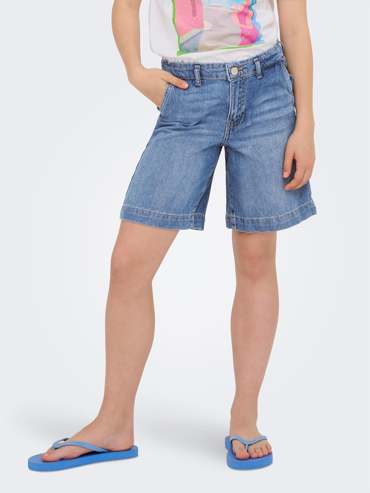 Kids Only Comet Wide Long Shorts Light Blue Denim