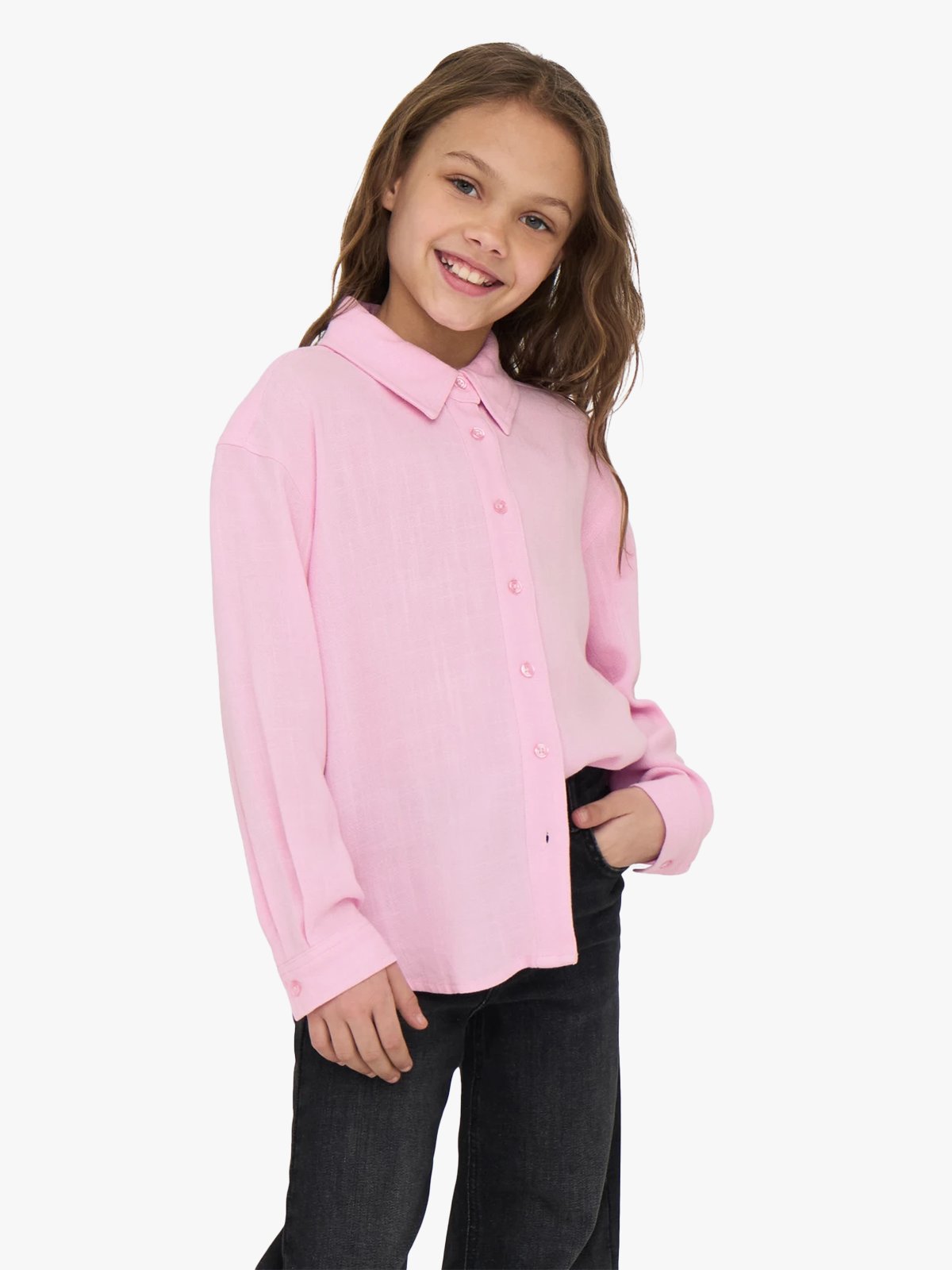 Kids Only Siesta Long Sleeve Linen Blend Oversized Shirt Pirouette