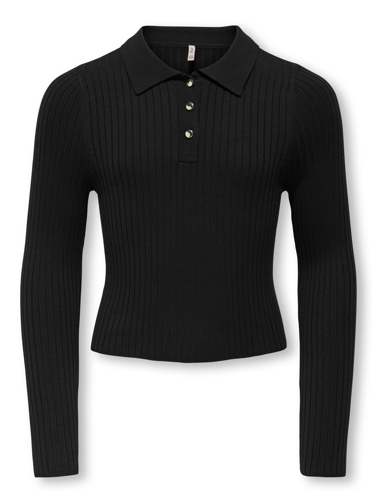 Kids Only Mila Long Sleeve Rib Button Polo Neck Knit Black