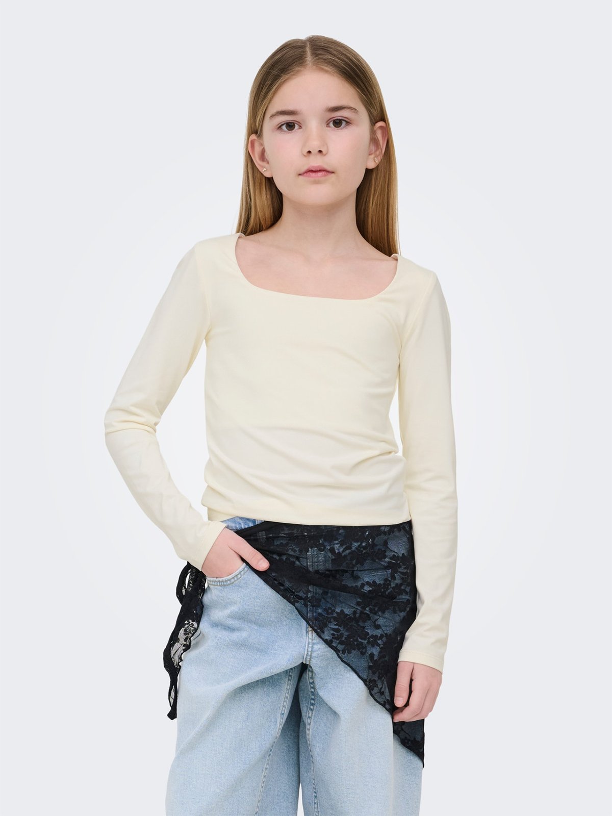 Kids Only Ea Long Sleeve 2-Ways Fit Top Cloud Dancer