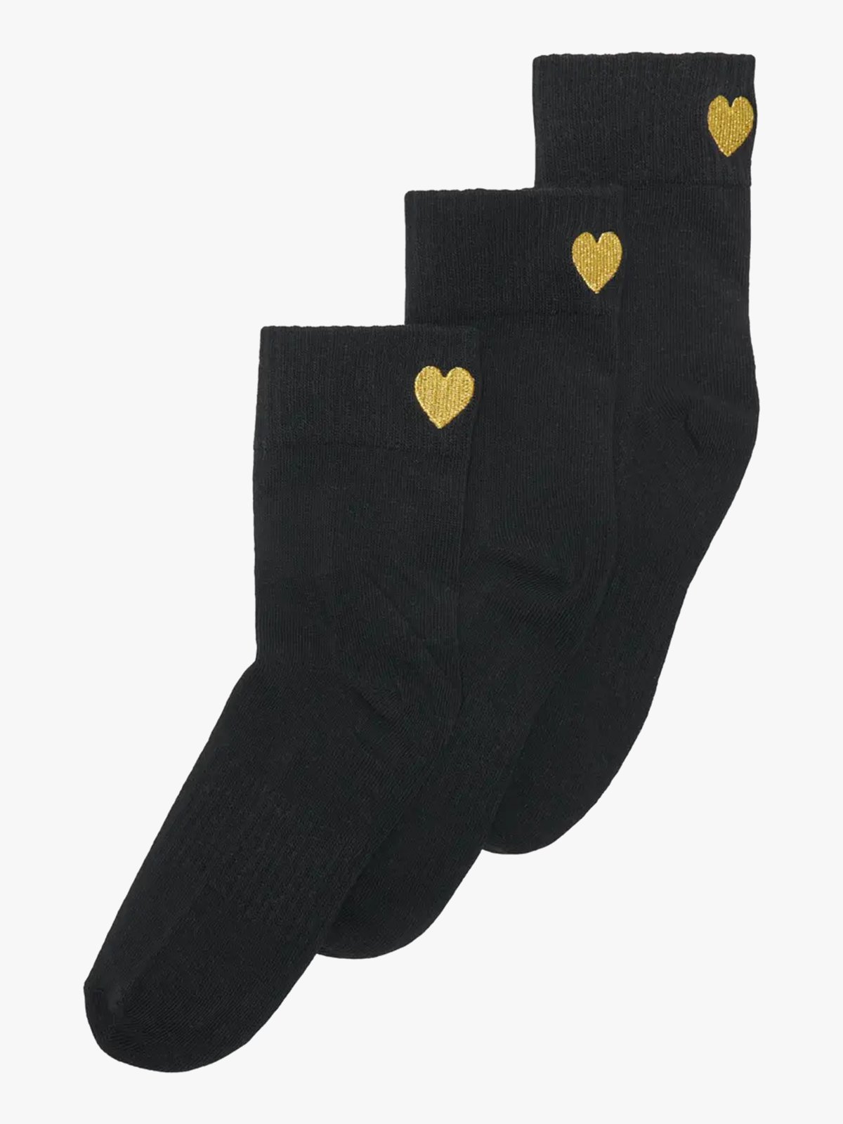 Kids Only Tine Heart Tennis Sock 3-Pack Black Gold Lurex Heart