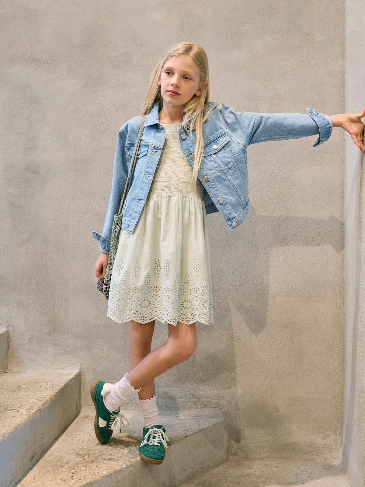 Kids Only Bondi Life Strap Embroidered Dress Woven Cloud Dancer