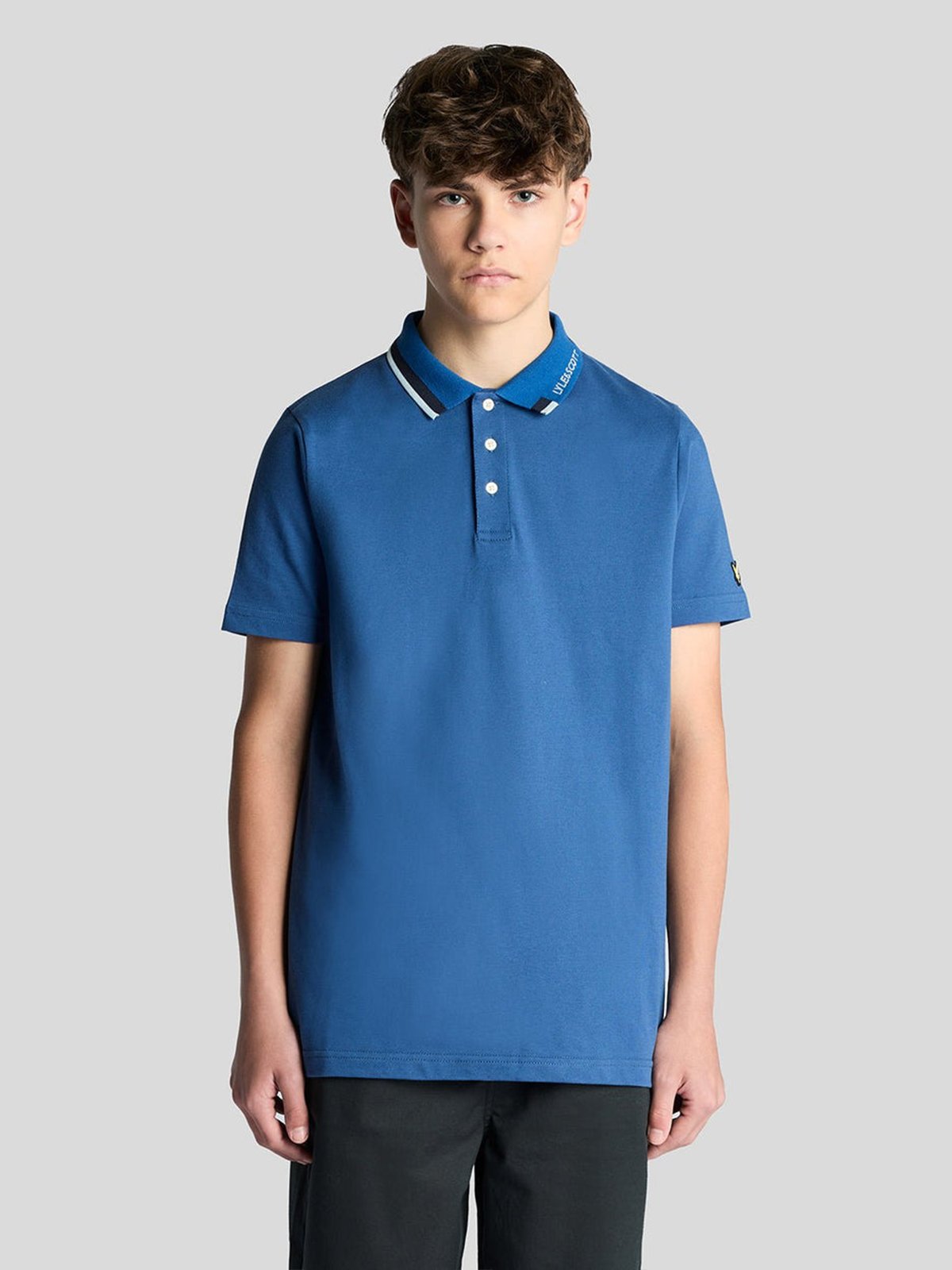 Lyle & Scott Junior Tipped Logo Polo Shirt Dark Cornflower