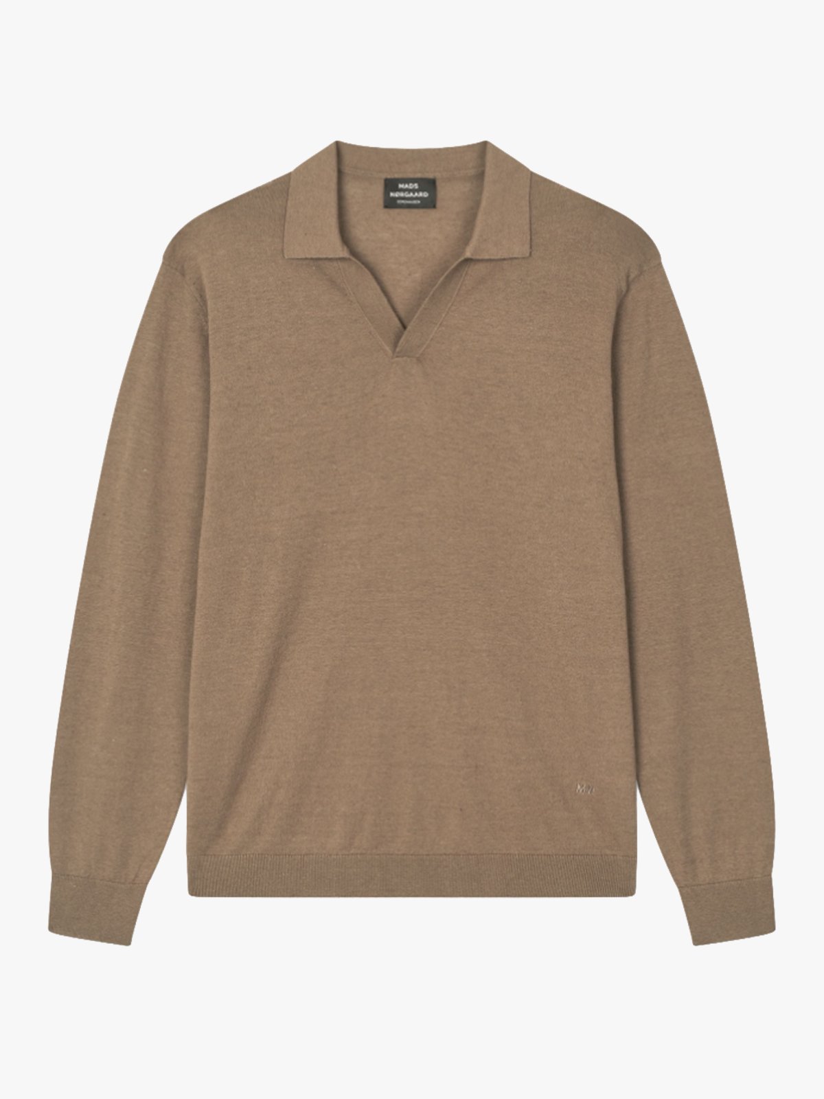 Mads Nørgaard Cotton Lino Theo Polo Long Sleeve Knit Walnut