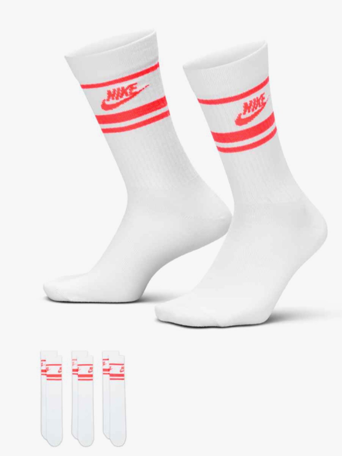 Nike Crew Essential Stripe Socks White / Hot Punch