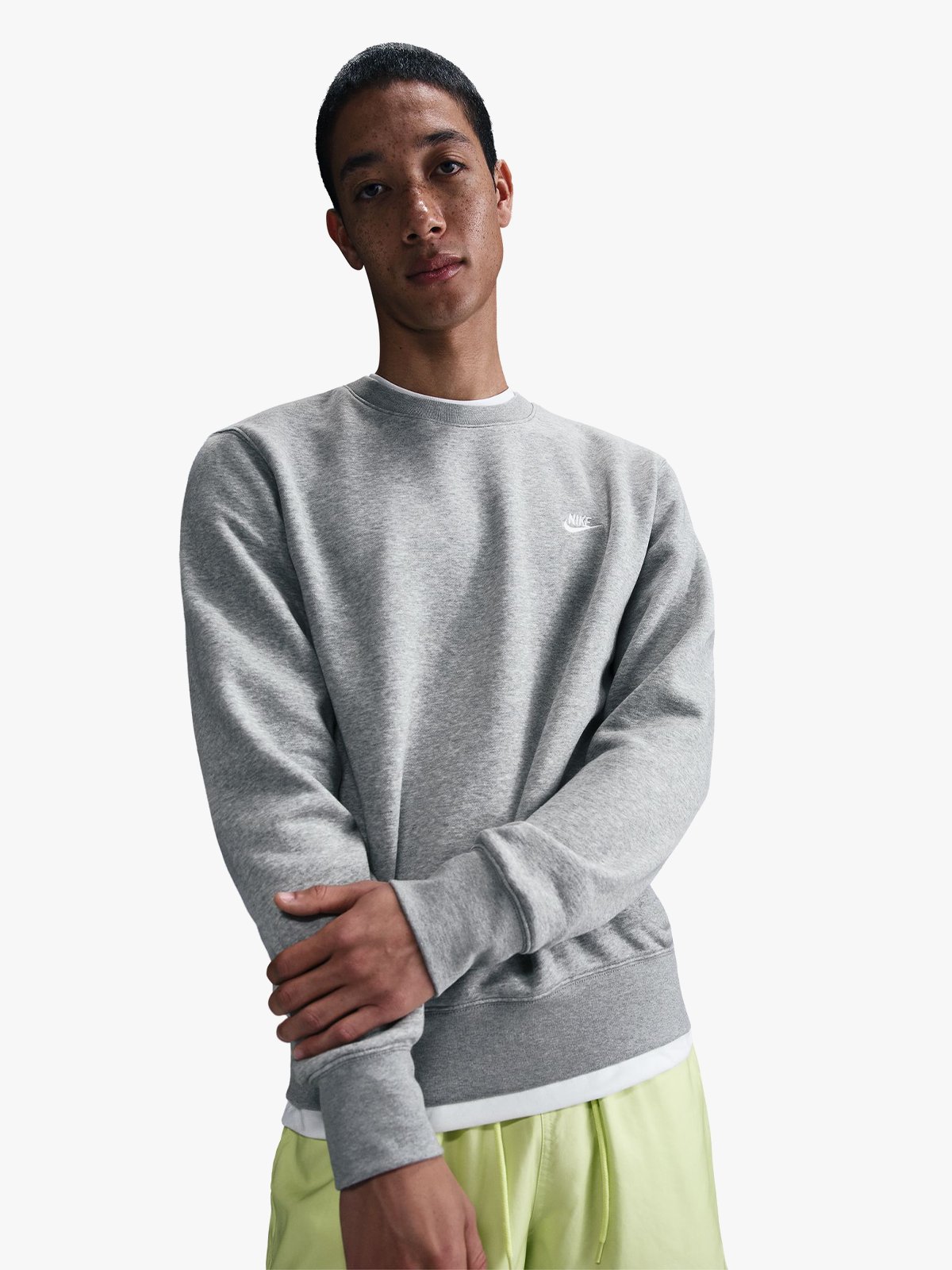 Nike Club Fleece Crew Dark Grey Heather / White