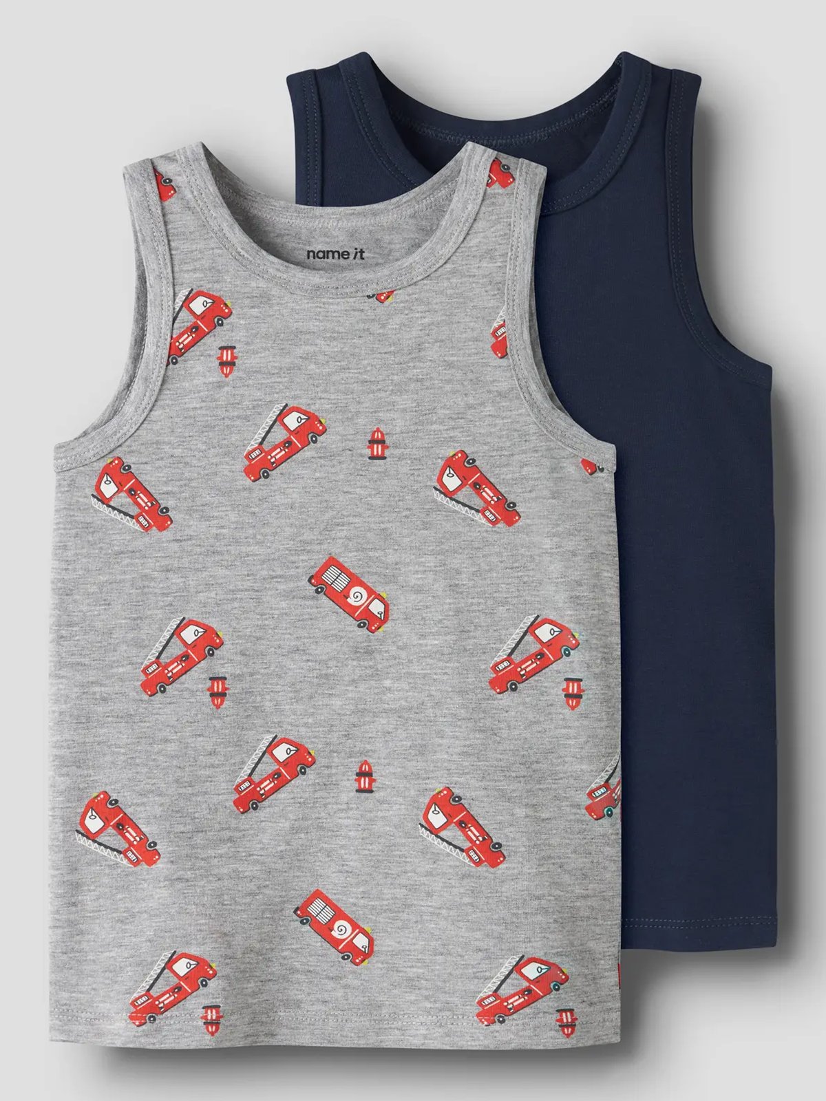 Name It Tank Top 2-Pack Grey Fire Truck Grey Melange w/ Dark Sapphire