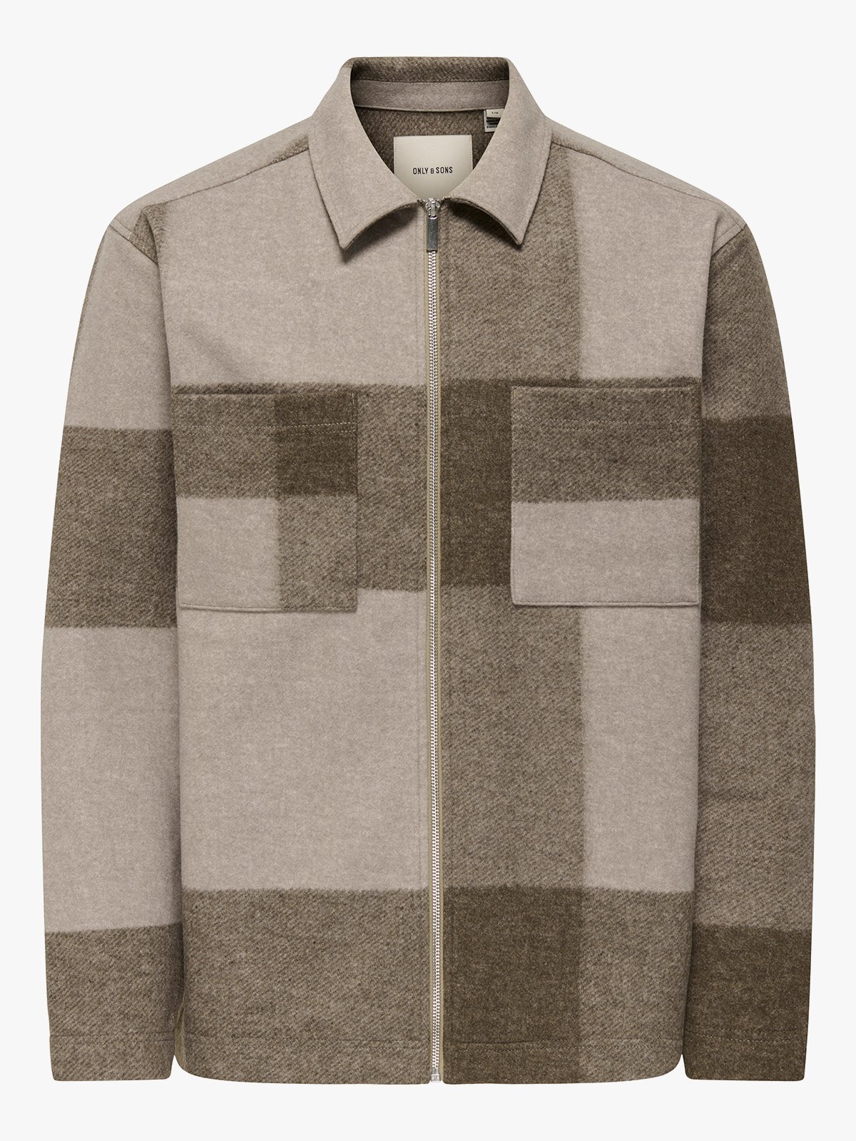 Only & Sons Wake Checked Zip Overshirt Chinchilla